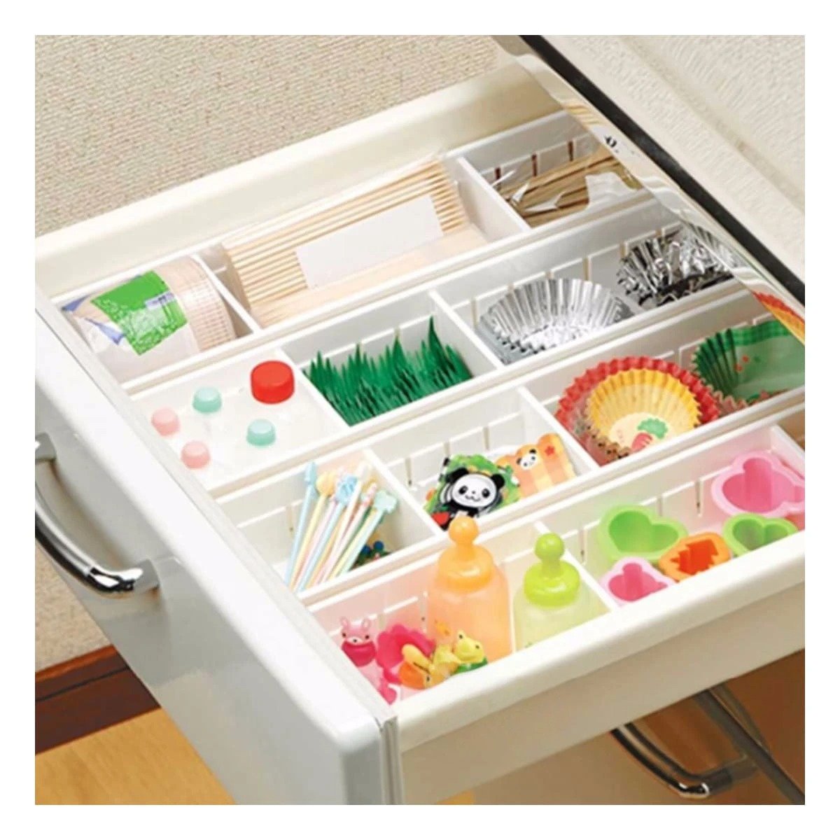 PACK6 ORGANIZADOR PLASTICO BLANCO AJUSTABLE 34.6X8X5CM CON DIVISIONES MULTIUSO EFICAZ - 3