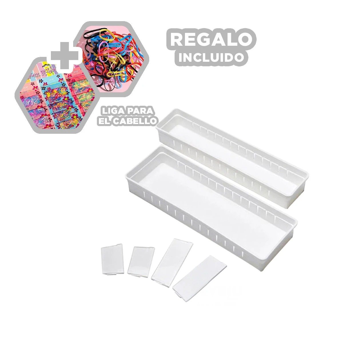 CONTENEDOR BLANCO CON DIVISIONES 34.6X8X5CM AJUSTABLE PARA ALMACENAR Y+LIGAS REGALO - 2