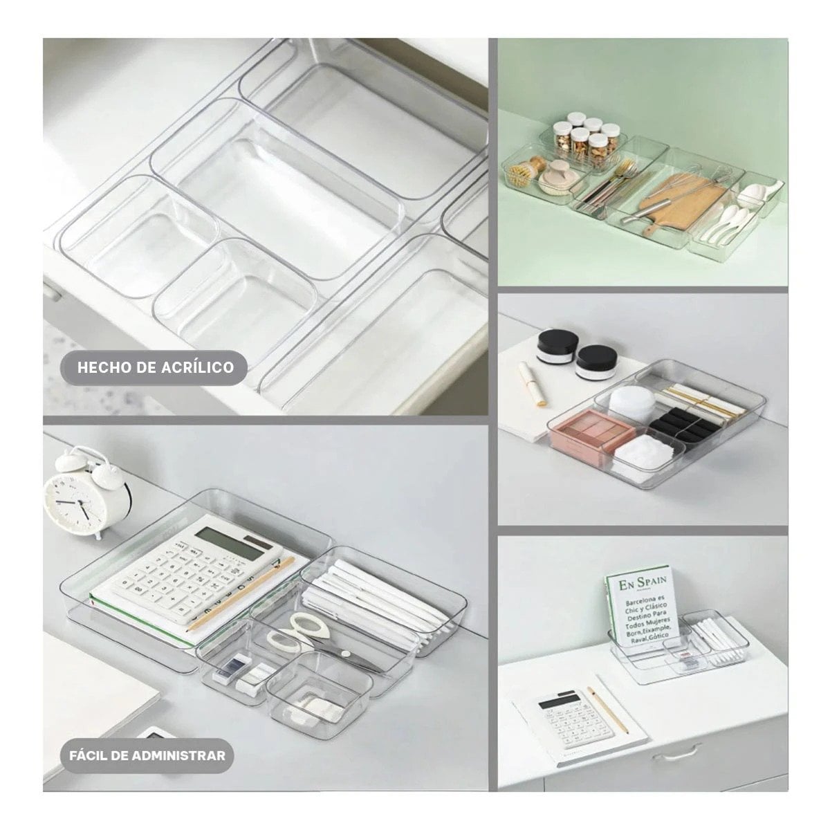 ORGANIZADOR ACRILICO TRANSPARENTE RECTANGULAR PARA COCINA Y HOGAR DE USO DIARIO - 2