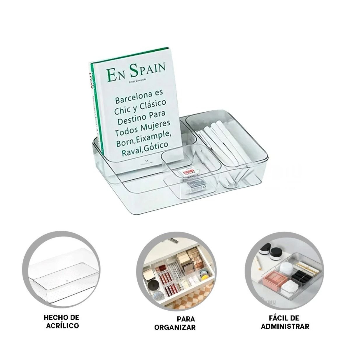 CONTENEDOR ACRILICO TRANSPARENTE RECTANGULAR PARA COCINA Y CASA FUNCIONAL Y+PAPEL REGALO - 5