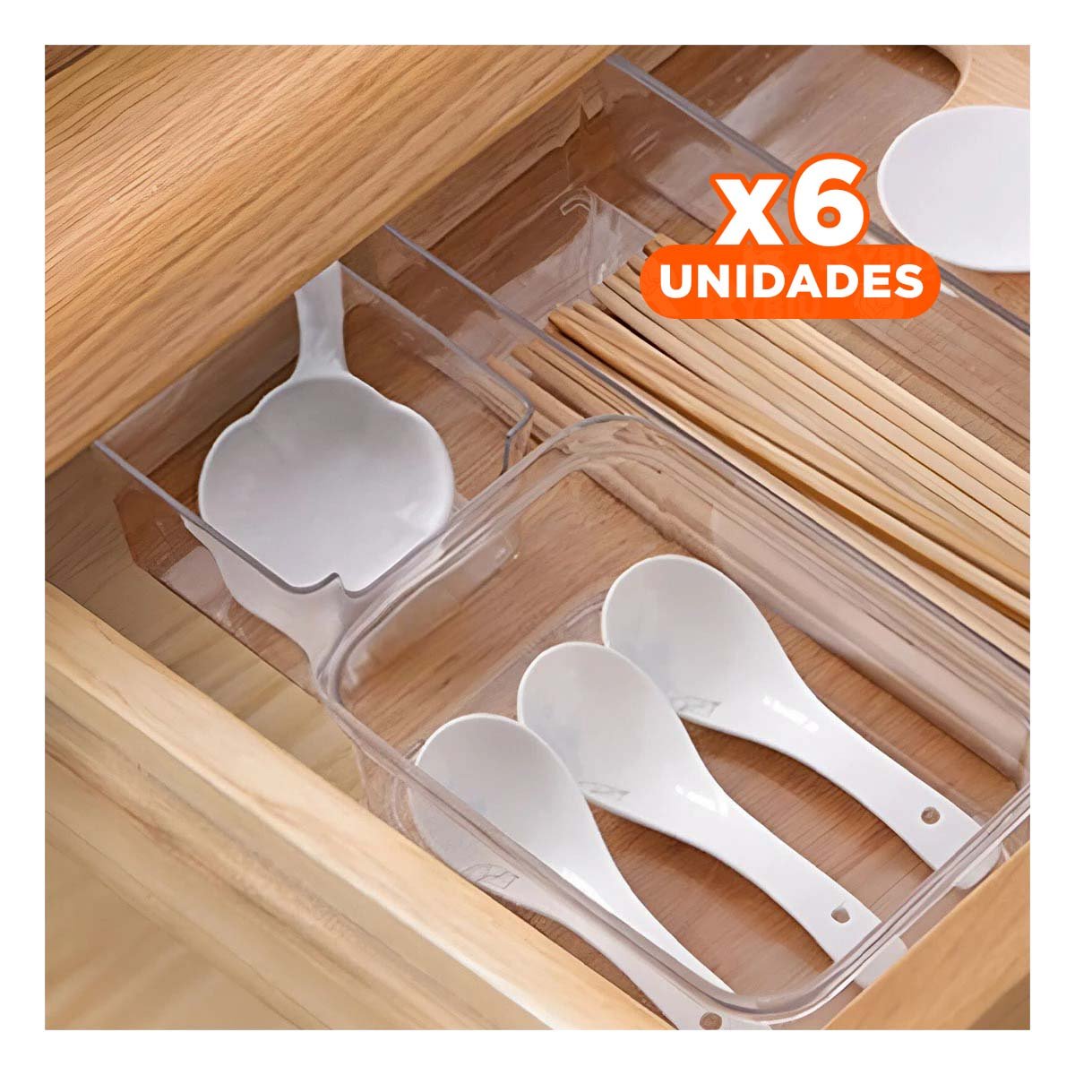 PACK6 CONTENEDOR ORGANIZADOR ACRILICO TRANSPARENTE RECTANGULAR PARA CASA Y+PAPEL REGALO - 1