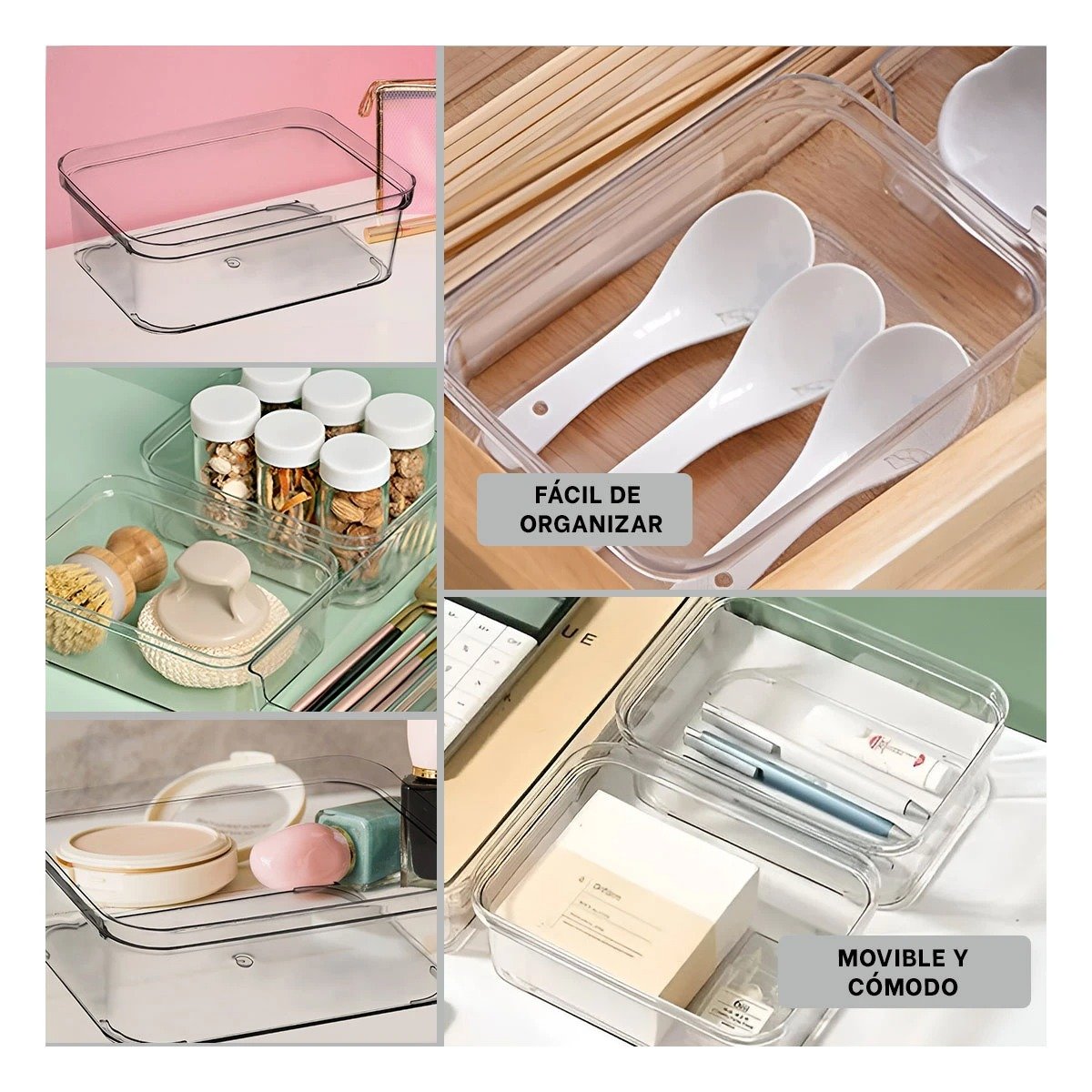 PACK6 CONTENEDOR ORGANIZADOR ACRILICO TRANSPARENTE RECTANGULAR PARA CASA Y+PAPEL REGALO - 3