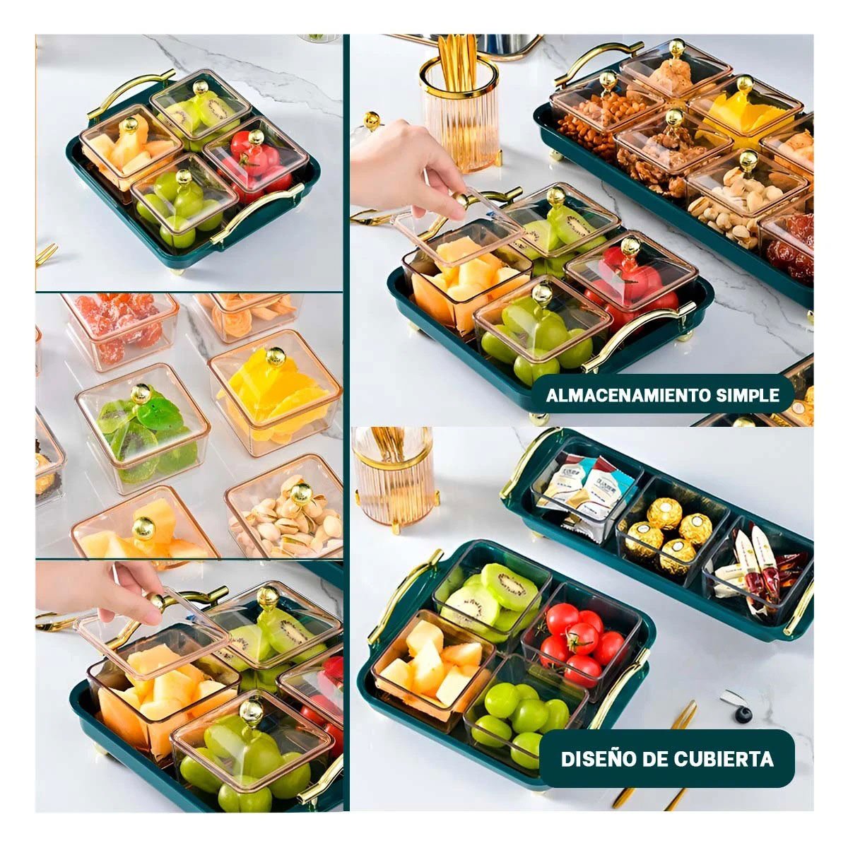 PACK2 COLECCION 4 ORGANIZADORES CON BANDEJA VERDE CON ACABADO FINO PARA ORDENAR Y+PAPEL REGALO - 3