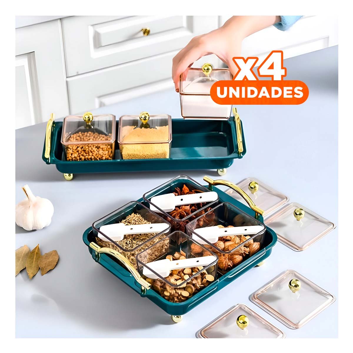 PACK4 CONJUNTO DE 4 ORGANIZADORES VERDE CON BANDEJA FINA Y DISENO PRACTICO Y+REGALO STICKER - 1