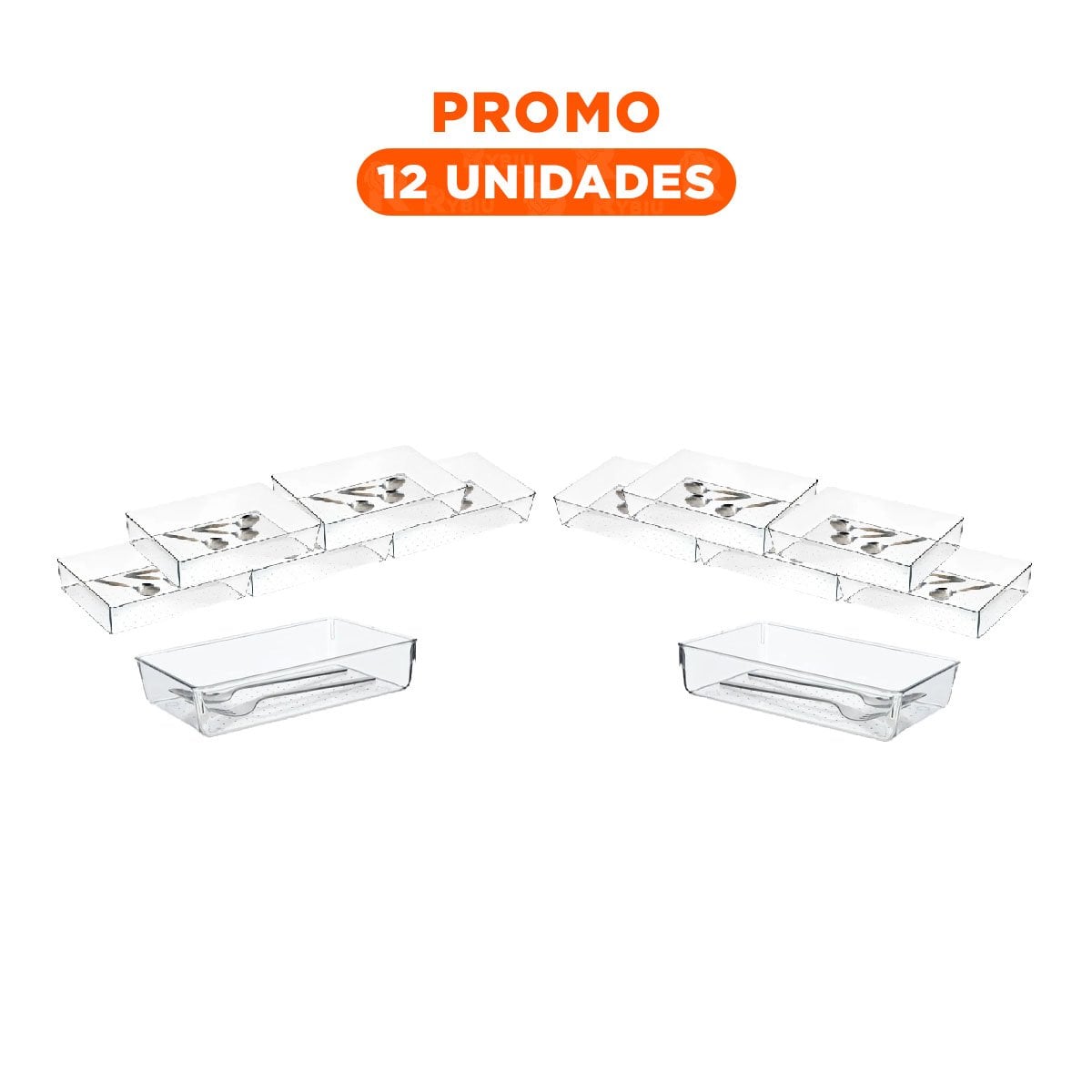 PACK12 BANDEJA ORGANIZADORA ACRILICA TRANSPARENTE RECTANGULAR PARA COCINA - 1