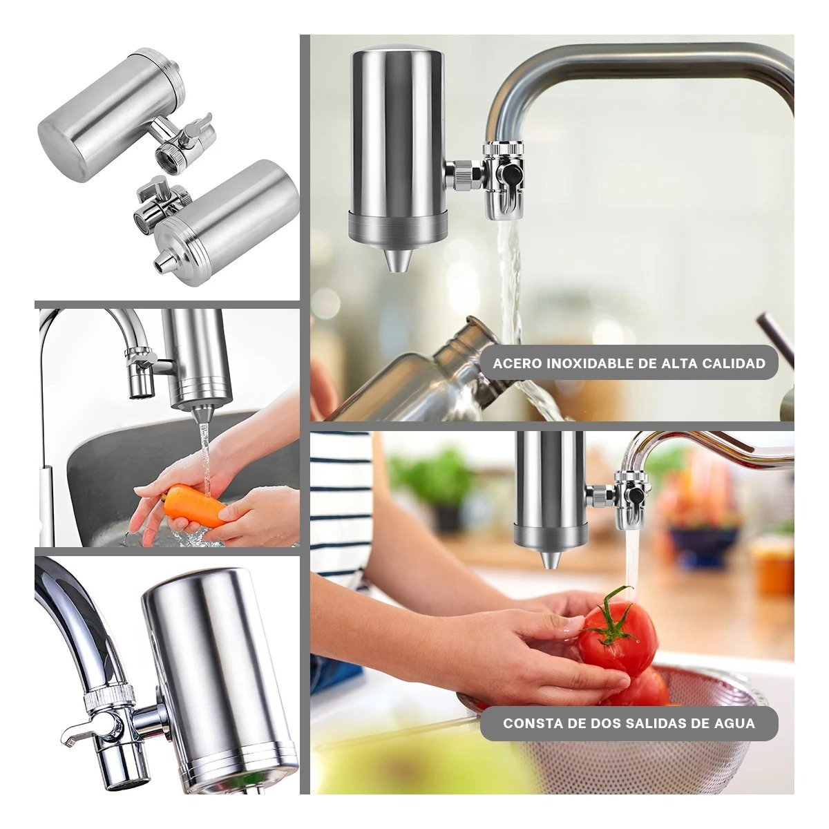 PACK2 SISTEMA MODERNO DE AGUA PURIFICADA EN ACERO PLATEADO PARA HOGAR Y+PAPEL REGALO - 3