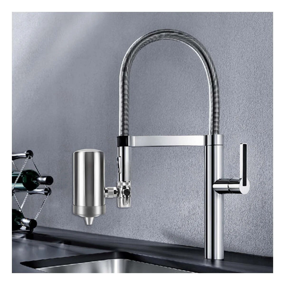 DISPOSITIVO DE FILTRADO DE AGUA PLATEADO EN ACERO PARA COCINA MODERNA Y+LIGAS REGALO - 3