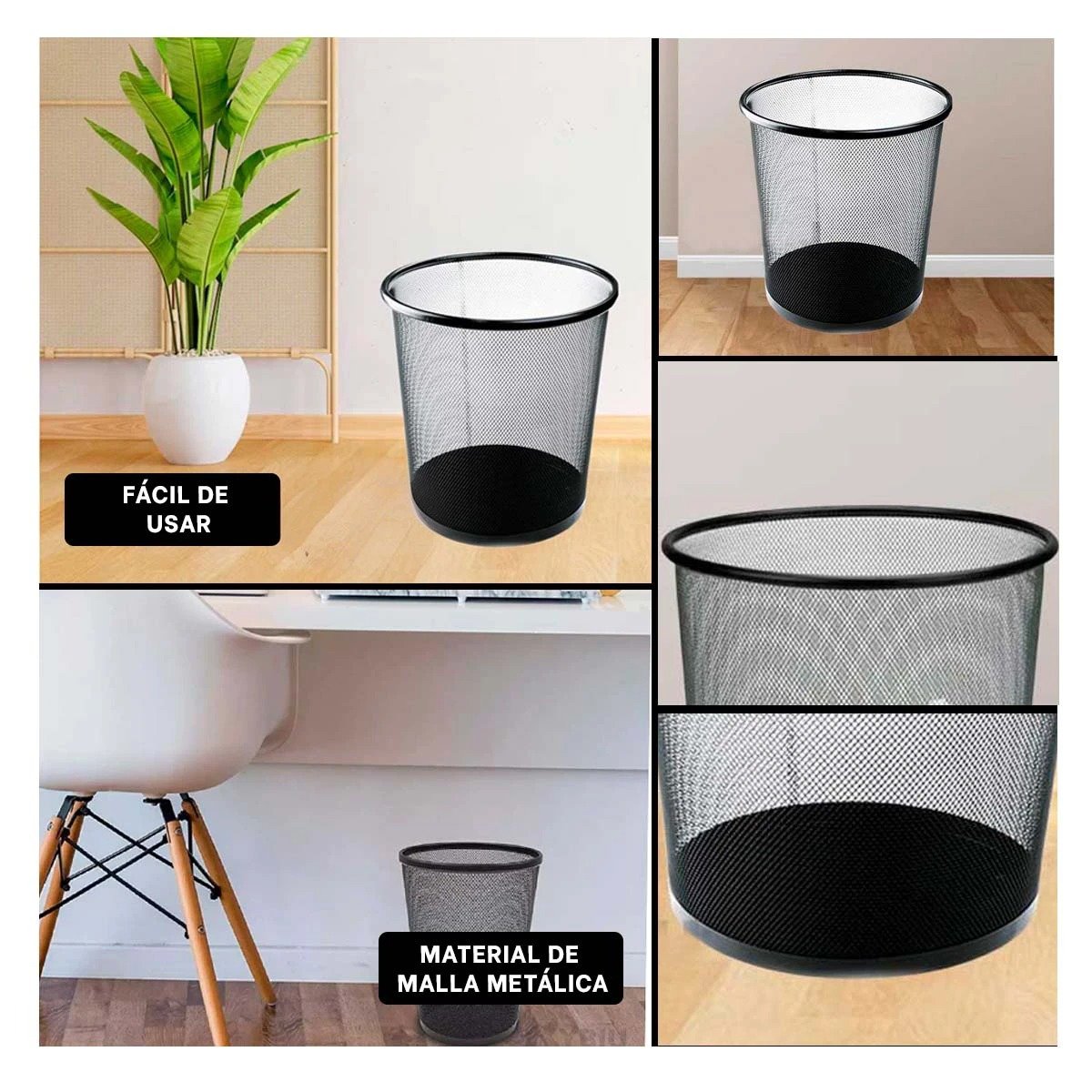 PACK4 CONTENEDOR DE BASURA CIRCULAR NEGRO RESISTENTE Y PRACTICO PARA HOGAR Y+REGALO STICKER - 2