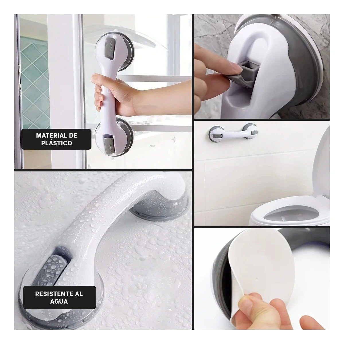 PACK4 ASIDERO DE AGARRE PARA BANO CON SOPORTE ERGONOMICO EN COLOR BLANCO Y+REGALO STICKER - 2