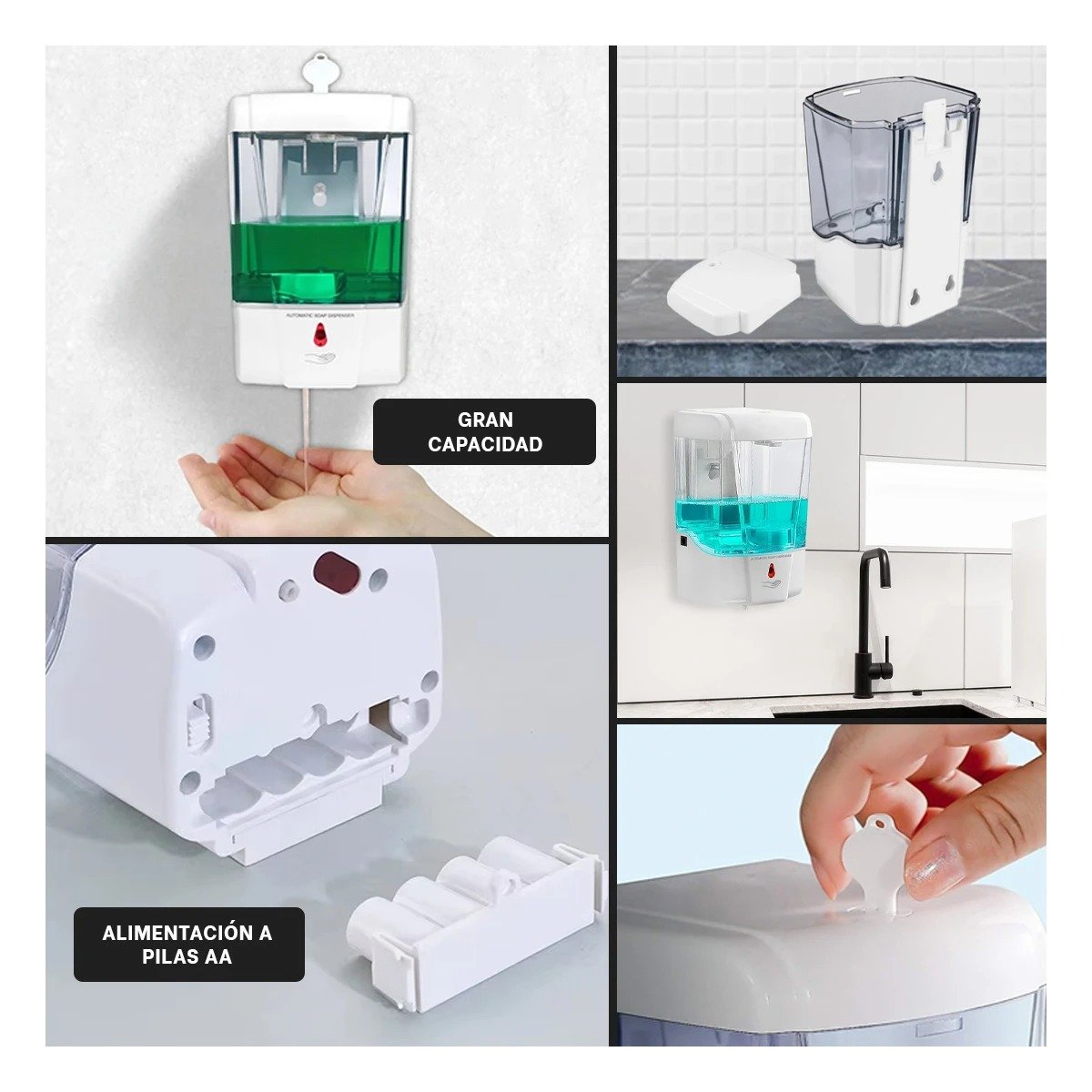 DISPENSADOR MURAL DE LIQUIDOS CON SENSOR AUTOMATICO BLANCO 500 ML PARA HOGAR Y+PAPEL REGALO - 3