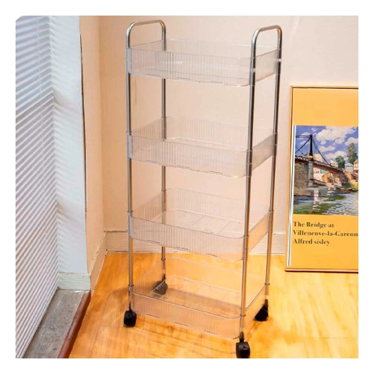 CARRITO DE ACRILICO DE 4 NIVELES CON ASAS TRANSPARENTE PARA ORGANIZAR HOGAR - 1