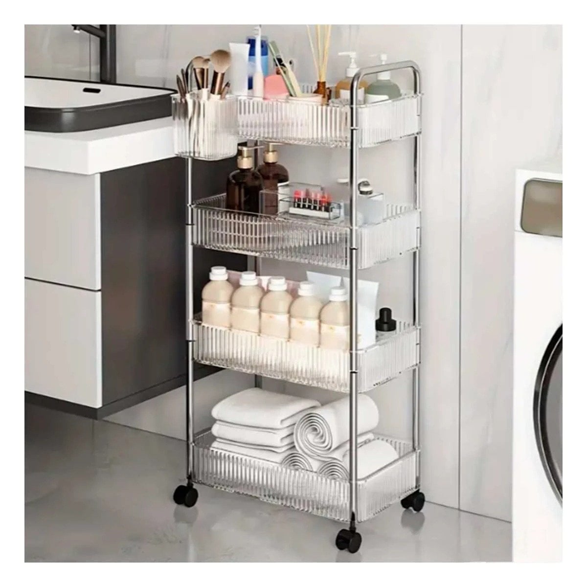 CARRITO DE ACRILICO DE 4 NIVELES CON ASAS TRANSPARENTE PARA ORGANIZAR HOGAR - 3