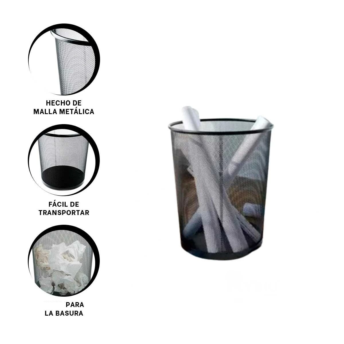 TACHO METALICO PARA BASURA CIRCULAR NEGRO COMPACTO Y RESISTENTE Y+POST IT - 5