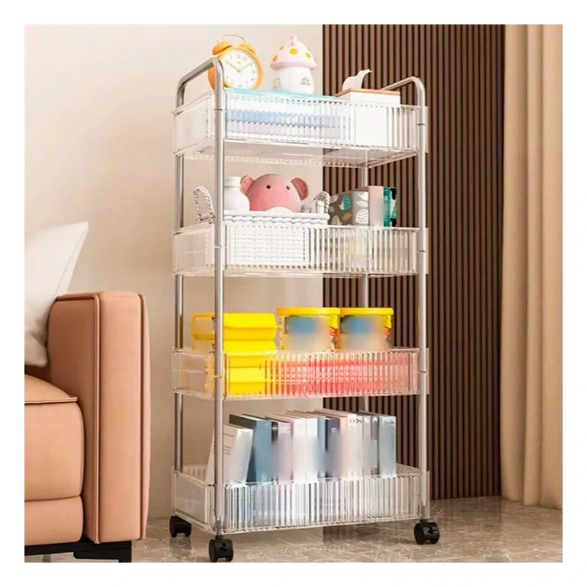 CARRITO DE ACRILICO DE 4 NIVELES CON ASAS TRANSPARENTE PARA OFICINA Y+POST IT - 1