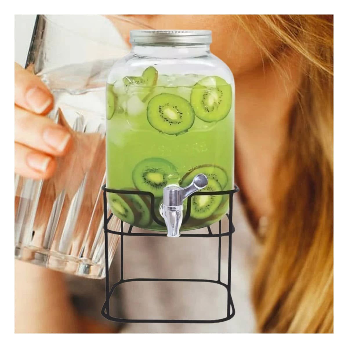 DISPENSADOR DE BEBIDAS 5L CON BASE METALICA CUADRADA PARA COCINA Y HOGAR - 3