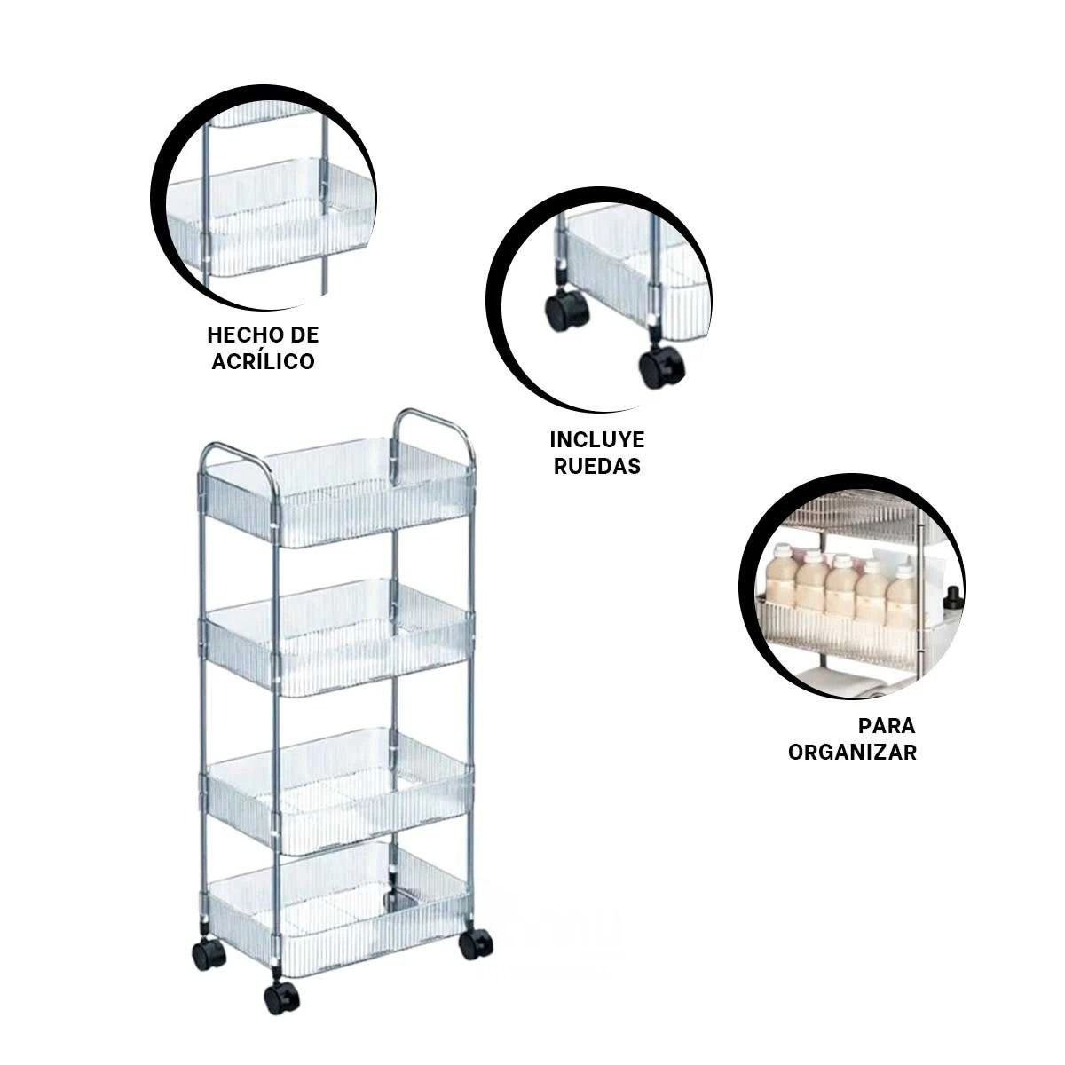 PACK6 CONTENEDOR ELEGANTE DE ACRILICO 4 NIVELES CON ASAS TRANSPARENTE Y+REGALO STICKER - 2