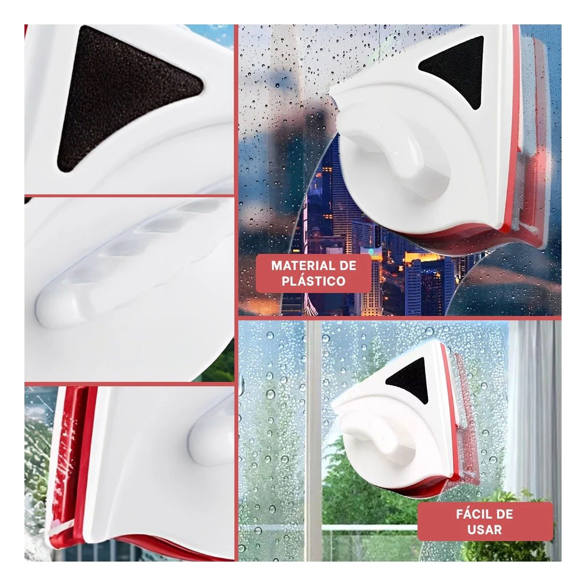PACK2 RASQUETA MAGNETICA PARA VENTANAS ROJO TRIANGULAR RAPIDA Y SUAVE Y+PAPEL REGALO - 3