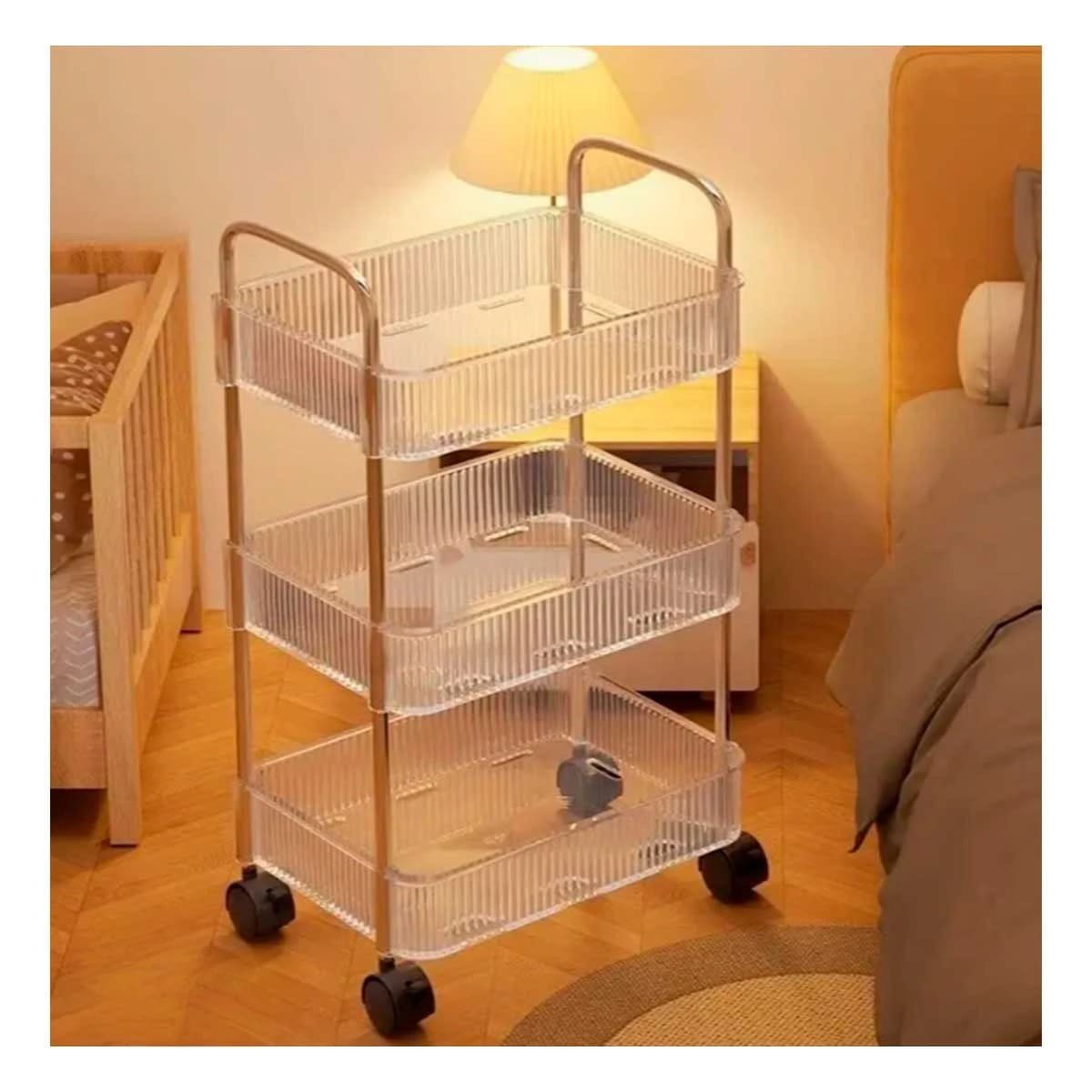 CARRITO TRANSPARENTE DE ACRILICO CON RUEDAS PARA BANO Y DORMITORIO Y+PAPEL REGALO - 1