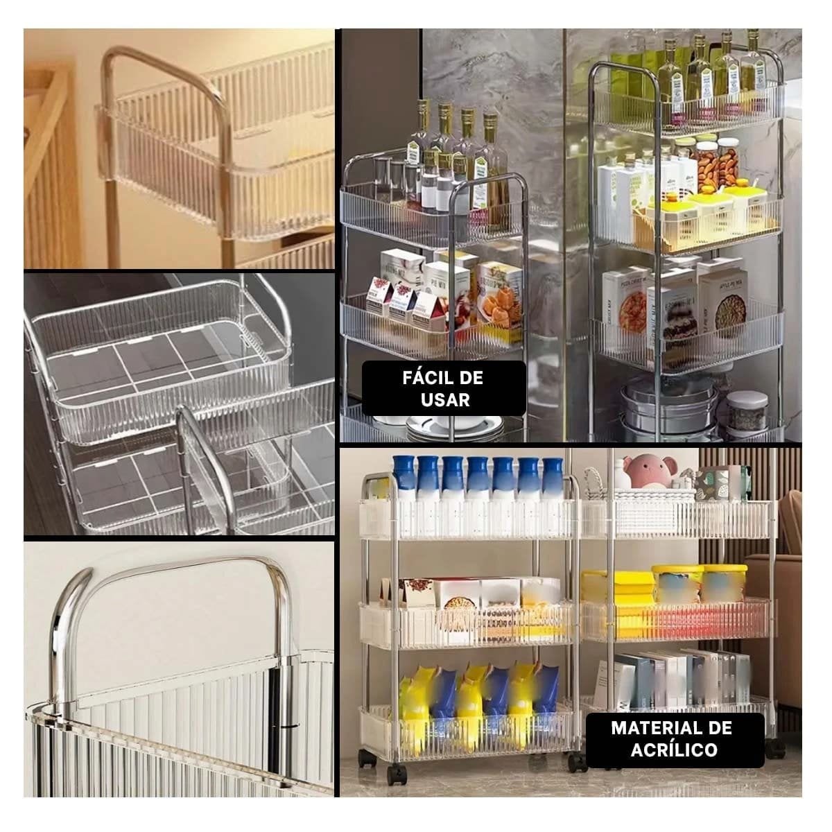 CARRITO TRANSPARENTE DE ACRILICO CON RUEDAS PARA BANO Y DORMITORIO Y+PAPEL REGALO - 3