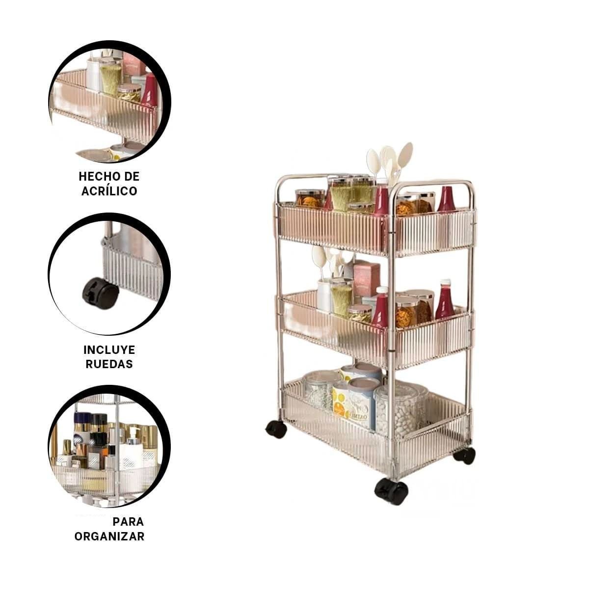 CARRITO TRANSPARENTE DE ACRILICO CON RUEDAS PARA BANO Y DORMITORIO Y+PAPEL REGALO - 5