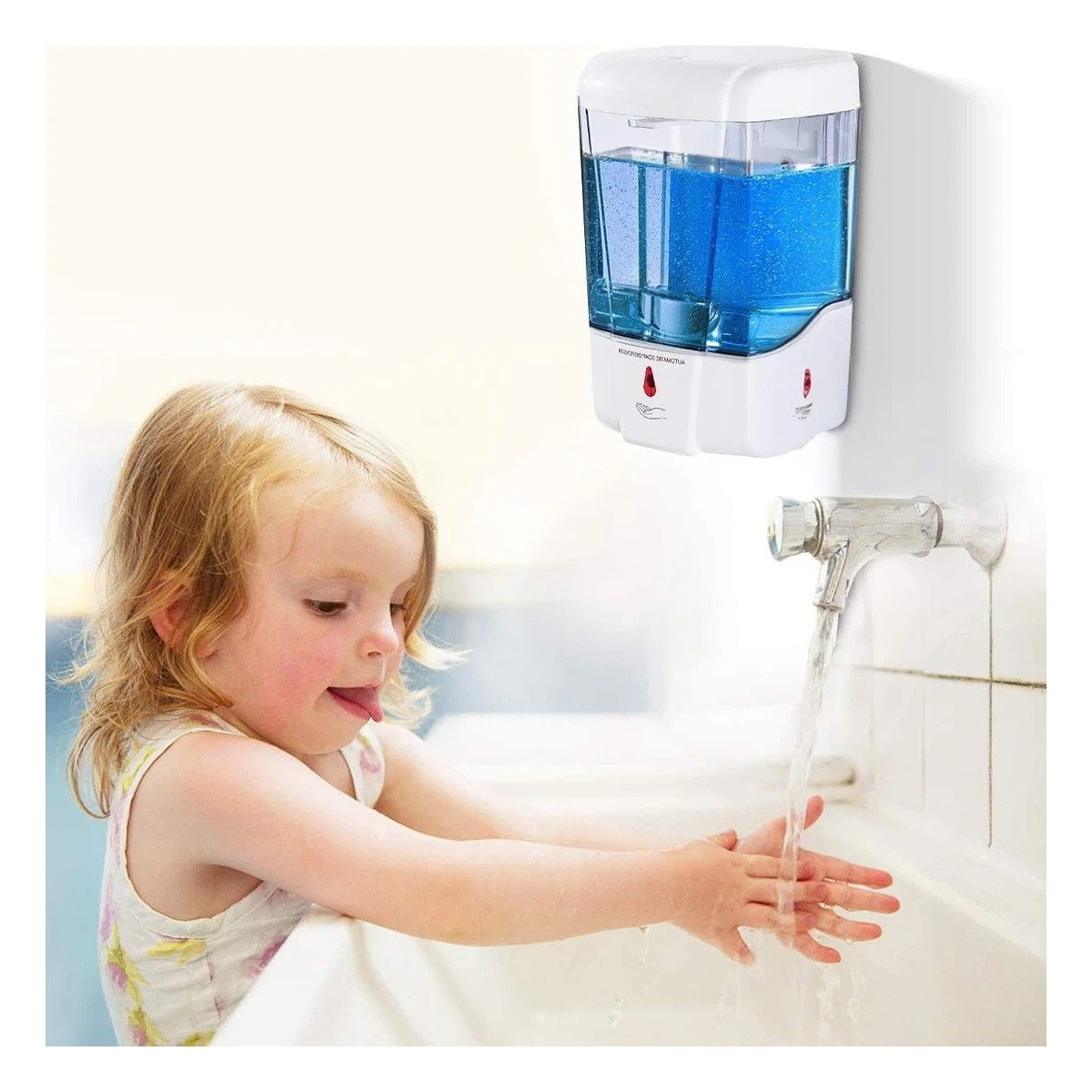 DISPENSADOR DE PARED PARA LIQUIDOS CON SENSOR AUTOMATICO BLANCO 500 ML Y+REGALO STICKER - 2