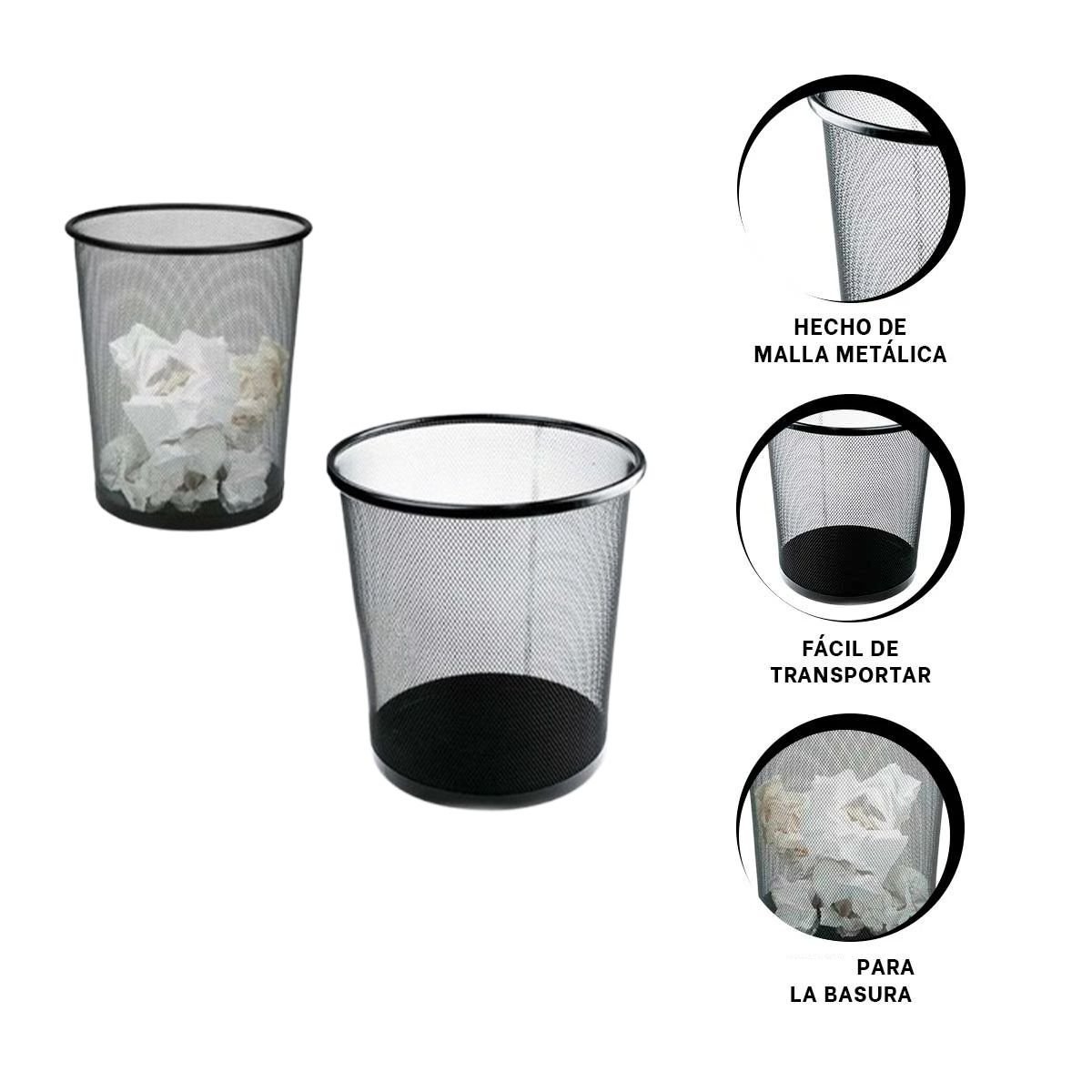 TACHO PARA RESIDUOS MALLA METALICA CIRCULAR NEGRO DECORATIVO Y PRACTICO Y+LIGAS REGALO - 5