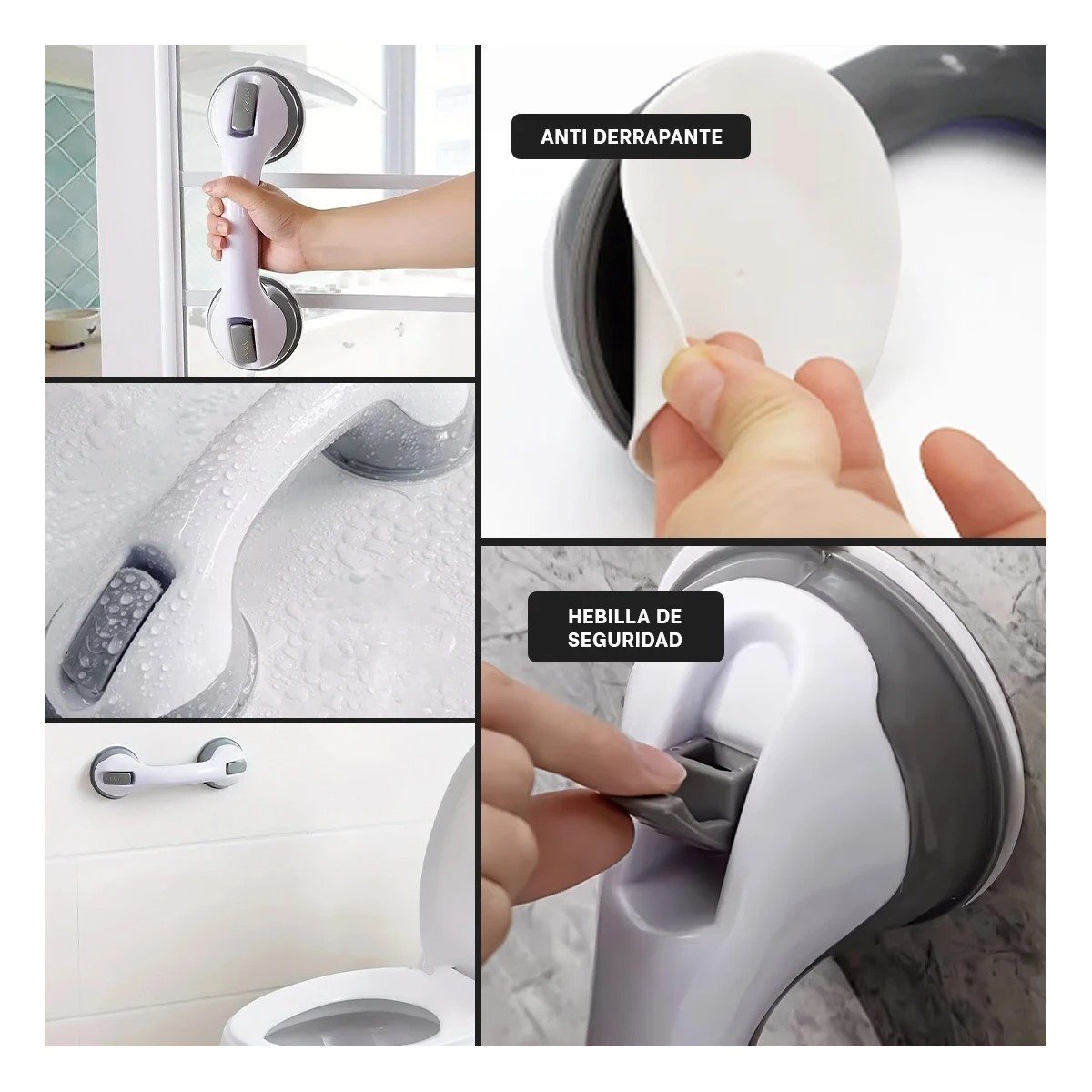 MANGO DE AGARRE PARA BANO CON SOPORTE FIRME EN COLOR BLANCO RESISTENTE - 2