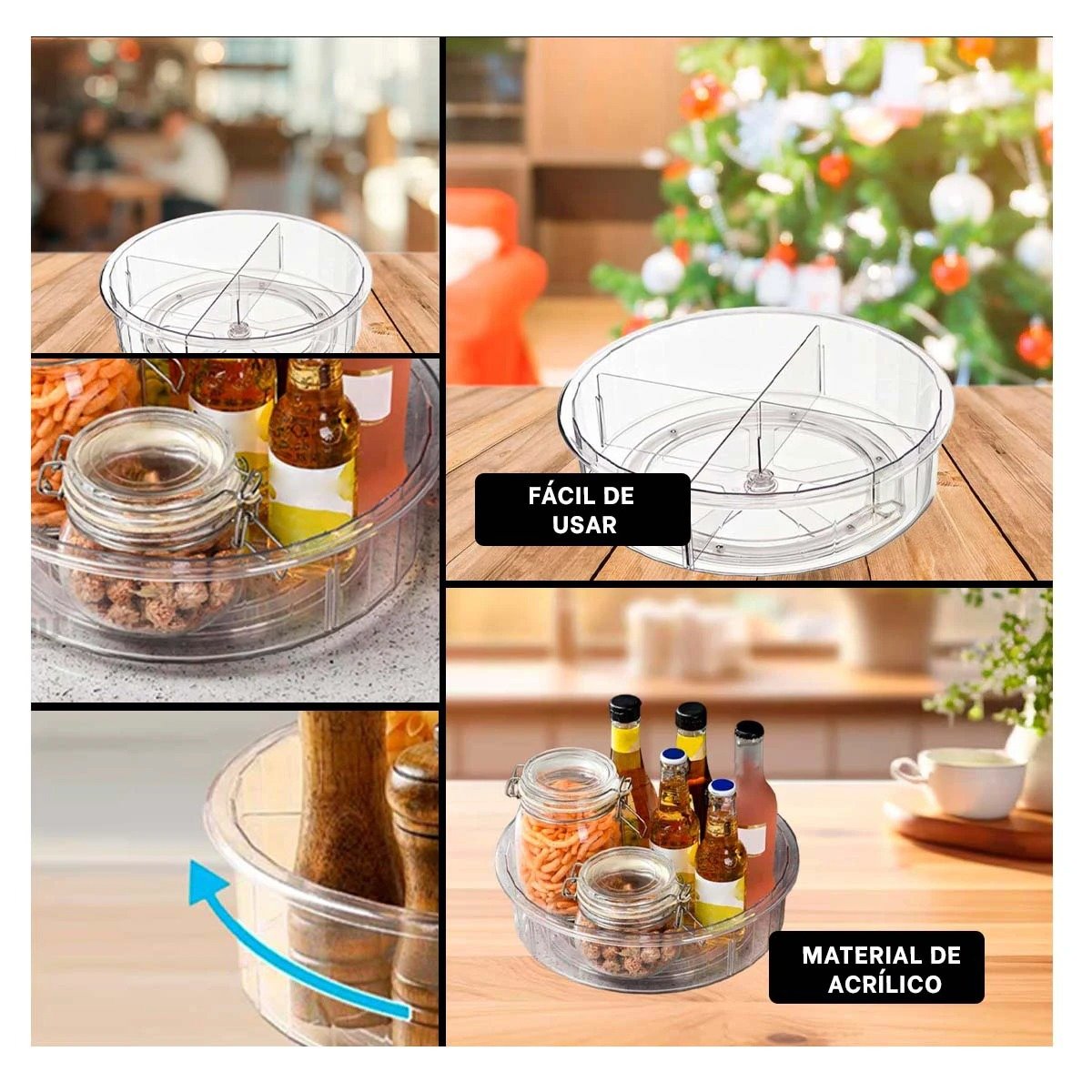 PACK4 BANDEJA CIRCULAR DE COCINA GIRATORIA 360 GRADOS CON 4 COMPARTIMIENTOS Y+REGALO STICKER - 2