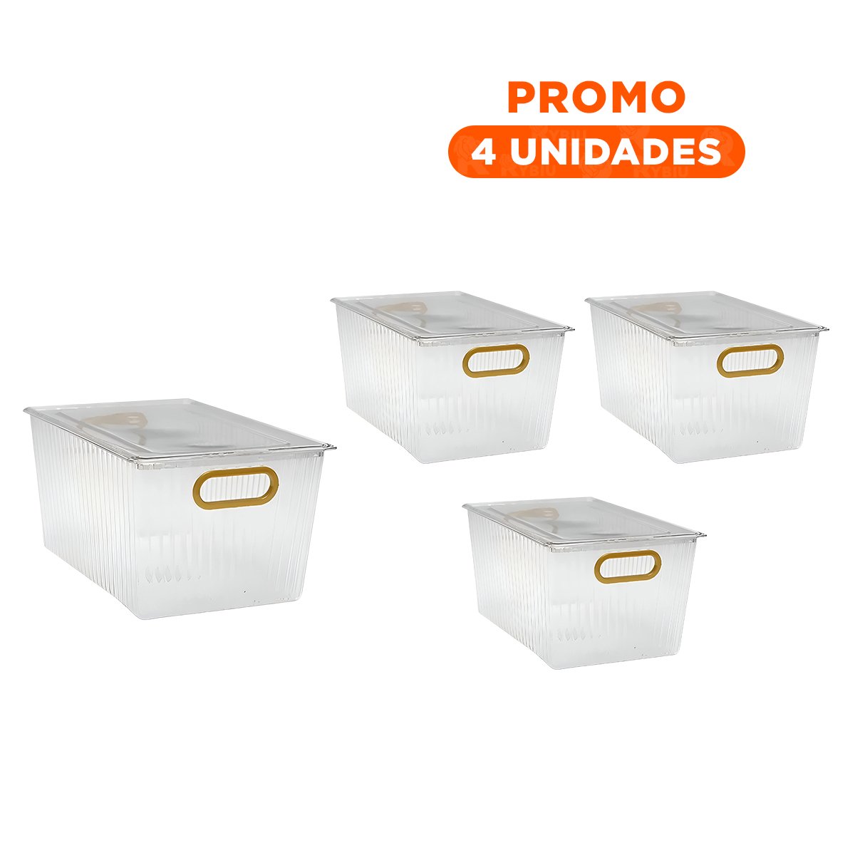 PACK4 CHAROLA DE COCINA EN ACRILICO RECTANGULAR CON TAPA Y ASAS DORADAS PARA UTENSILIOS - 1