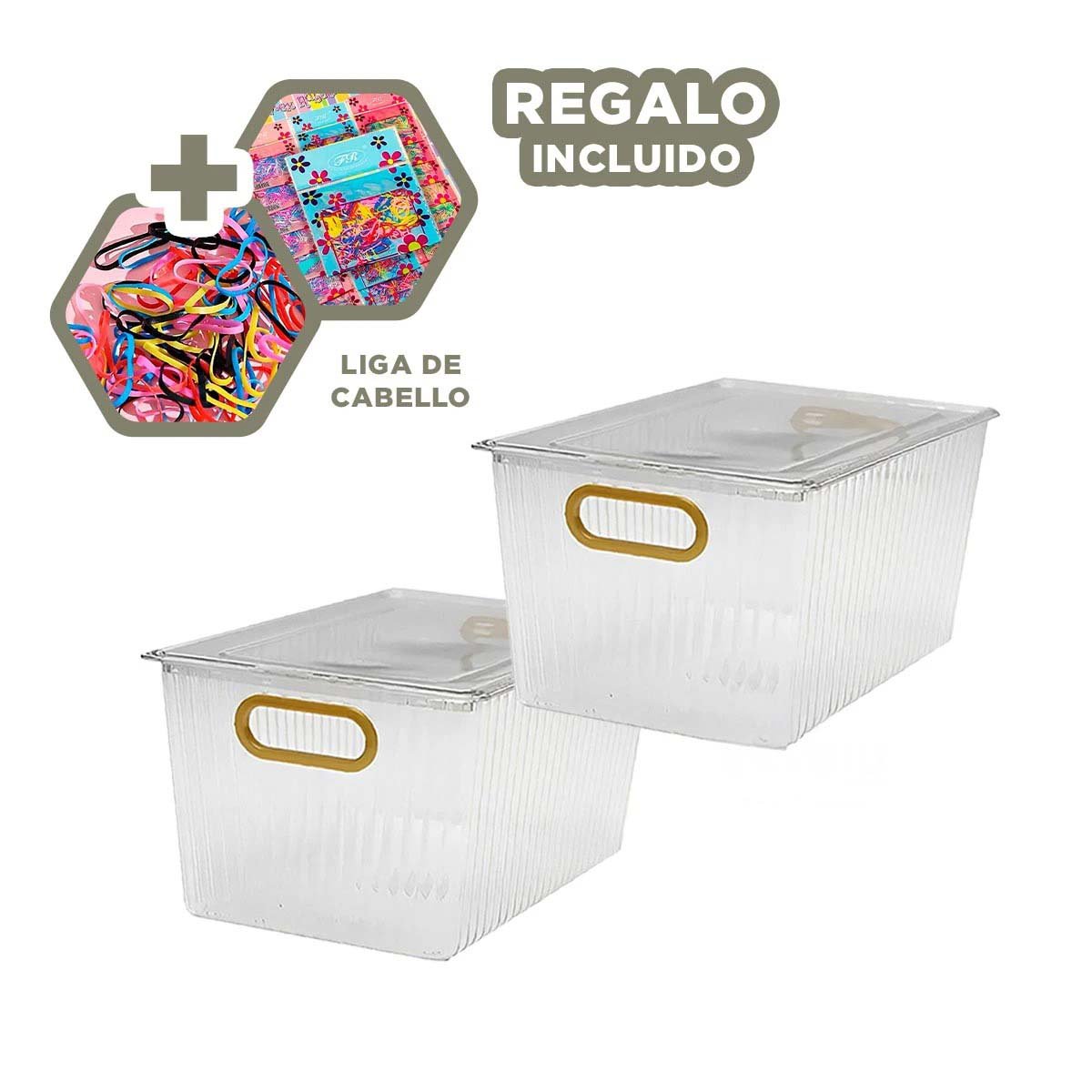 BANDEJA MODERNA DE ACRILICO RECTANGULAR CON TAPA Y ASAS DORADAS PARA GUARDAR Y+LIGAS REGALO - 2
