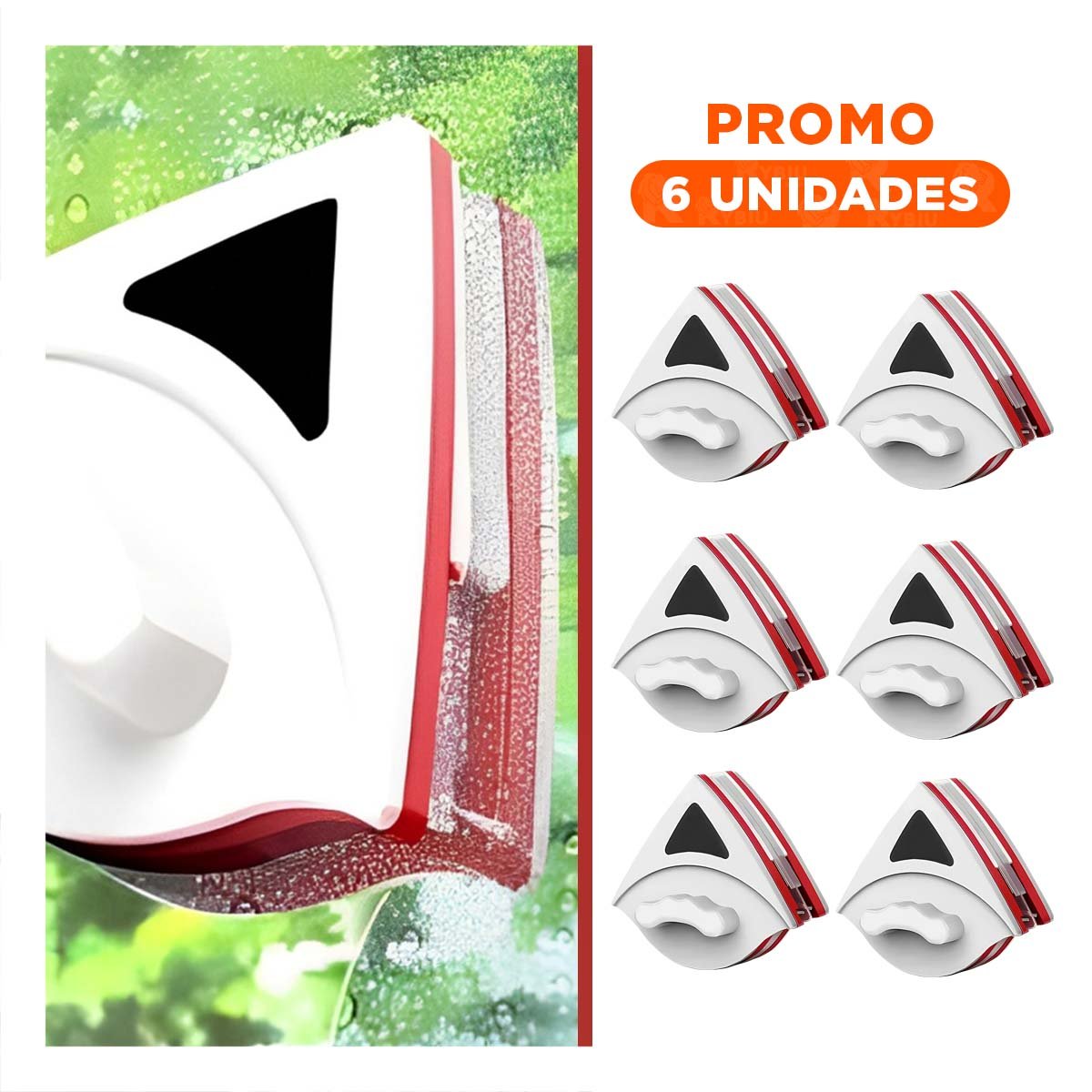 PACK6 CEPILLO PARA VENTANAS MAGNETICO ROJO TRIANGULAR SUAVE Y COMODO Y+REGALO STICKER - 1