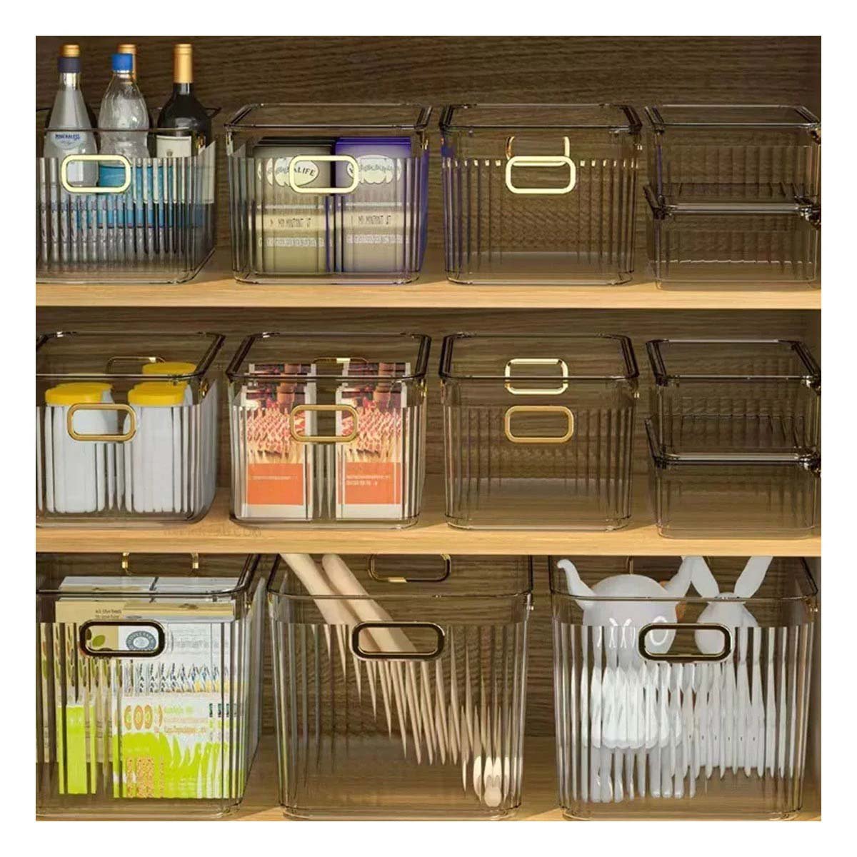 BANDEJA DE ACRILICO RECTANGULAR CON TAPA Y ASAS DORADAS PARA DECORAR LA MESA Y+PAPEL REGALO - 1