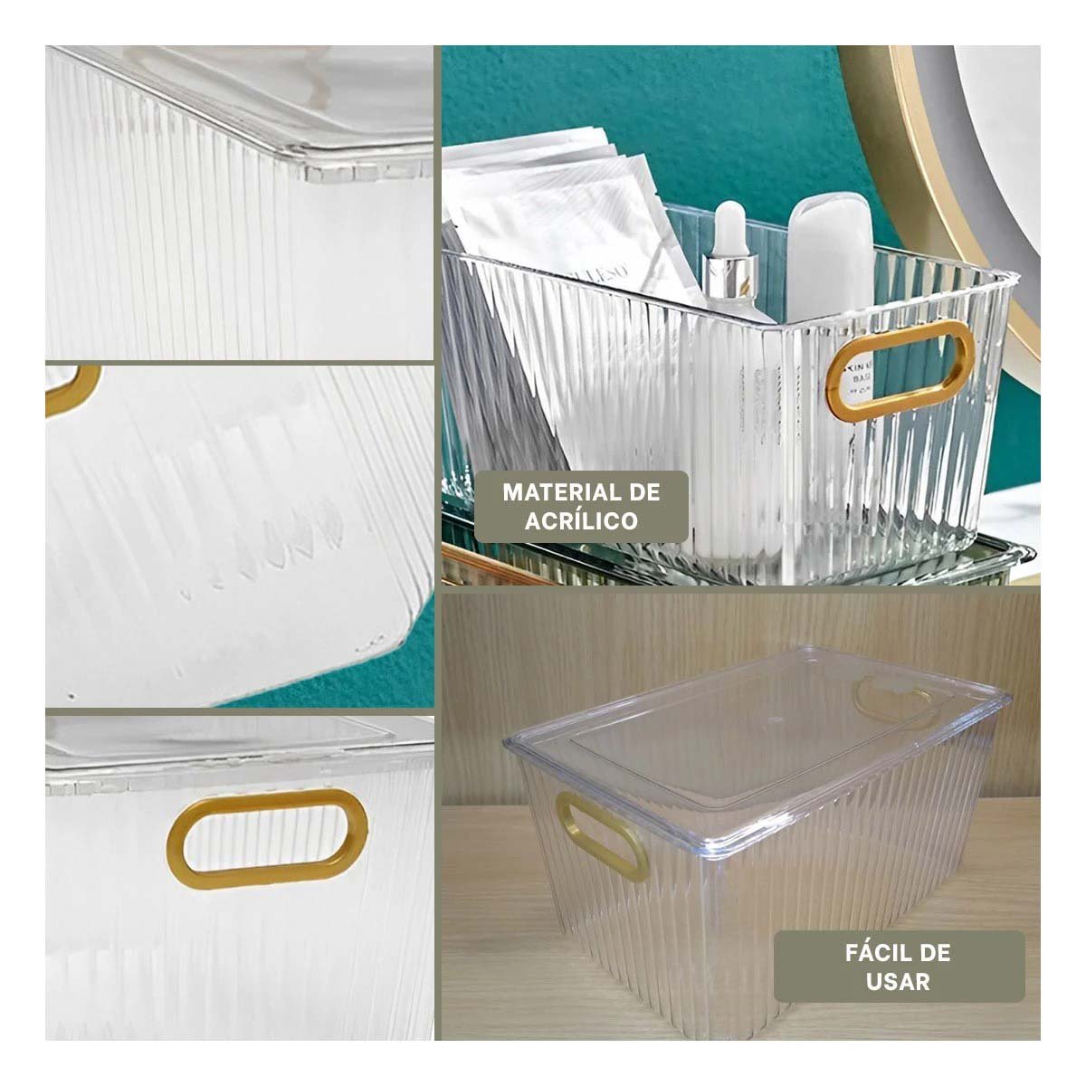 BANDEJA DE ACRILICO RECTANGULAR CON TAPA Y ASAS DORADAS PARA DECORAR LA MESA Y+PAPEL REGALO - 3