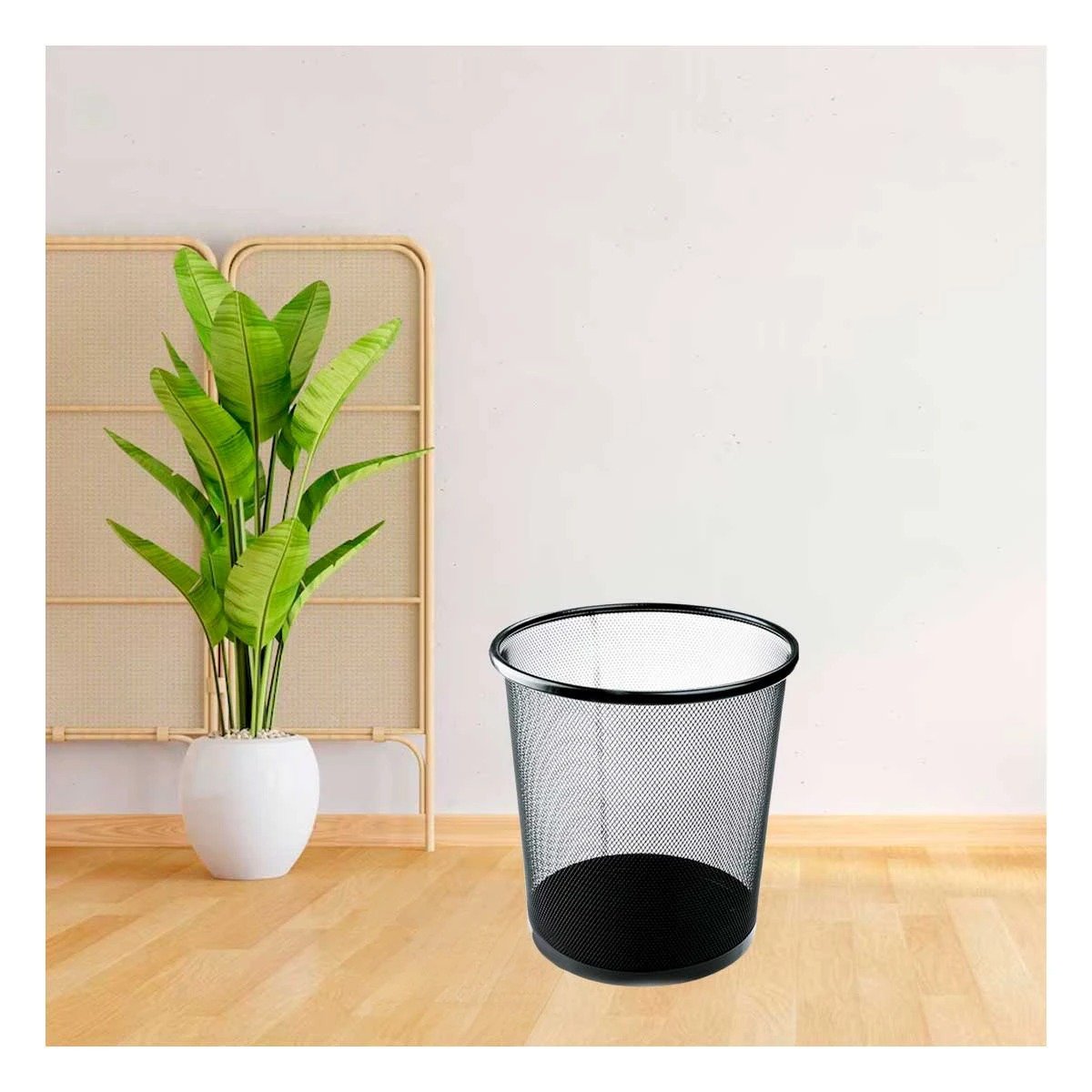 PACK12 PAPELERA PARA BASURA CIRCULAR NEGRO COMPACTA Y MODERNA PARA OFICINA Y+PAPEL REGALO - 2