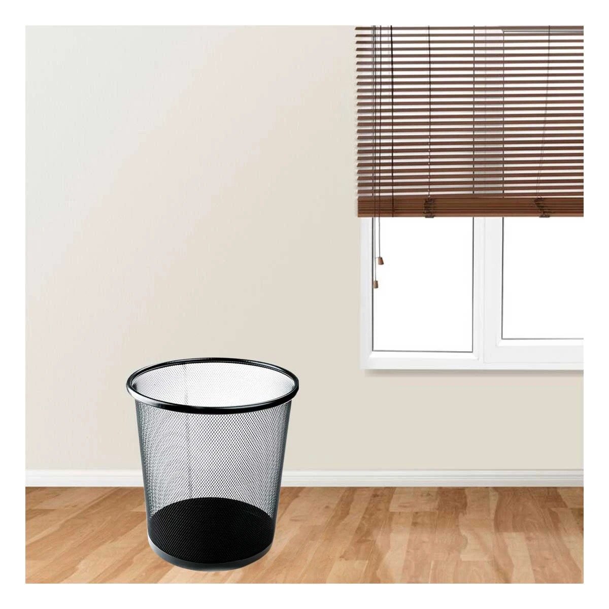 PACK12 PAPELERA PARA BASURA CIRCULAR NEGRO COMPACTA Y MODERNA PARA OFICINA Y+PAPEL REGALO - 3