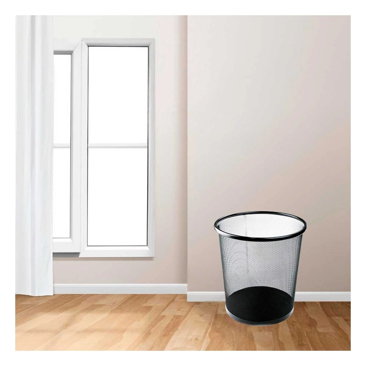 PACK12 PAPELERA PARA BASURA CIRCULAR NEGRO COMPACTA Y MODERNA PARA OFICINA Y+PAPEL REGALO - 5