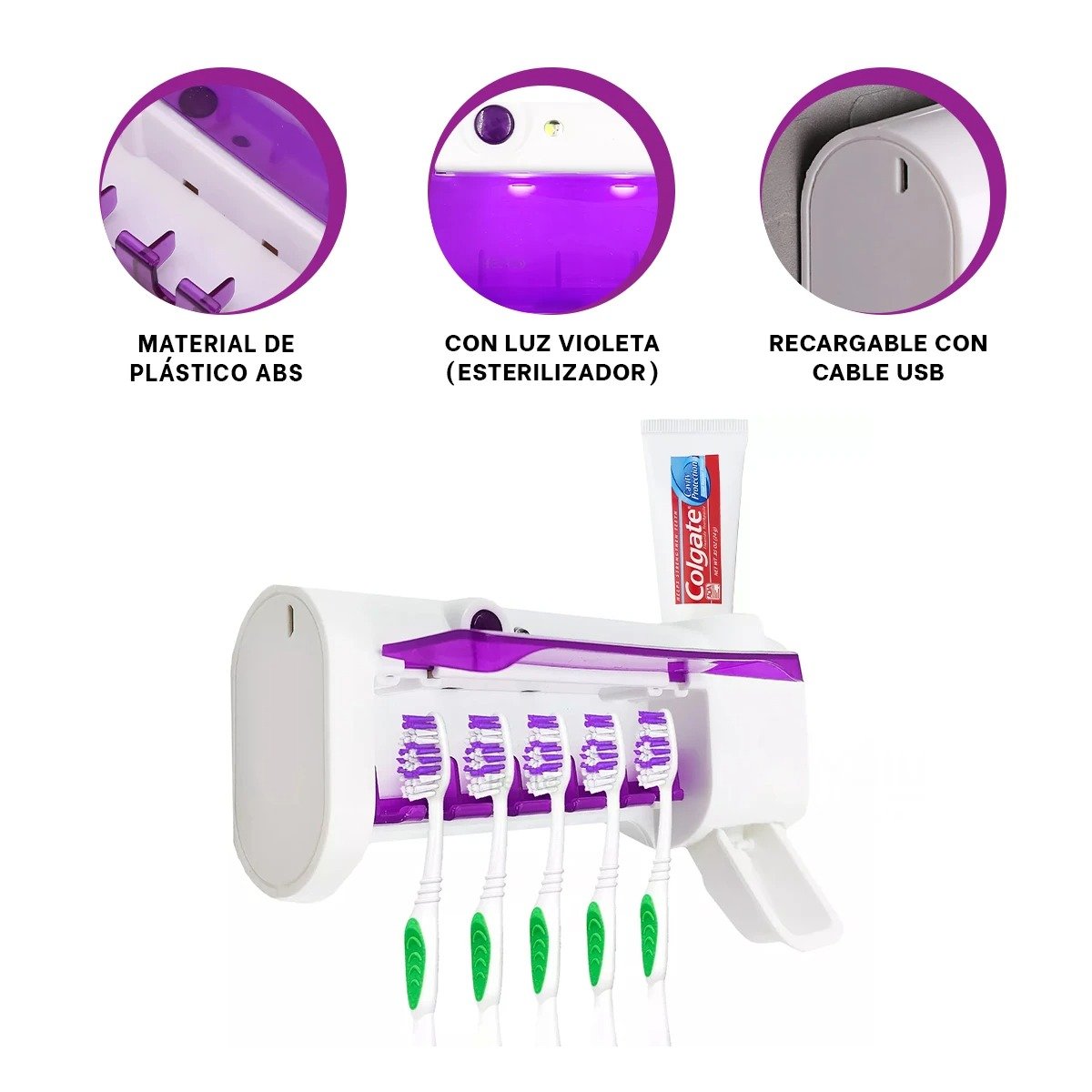 ESTERILIZADOR UV PARA CEPILLOS CON DISPENSADOR AUTOMATICO DE CREMA DENTAL BLANCO Y+PAPEL REGALO - 5