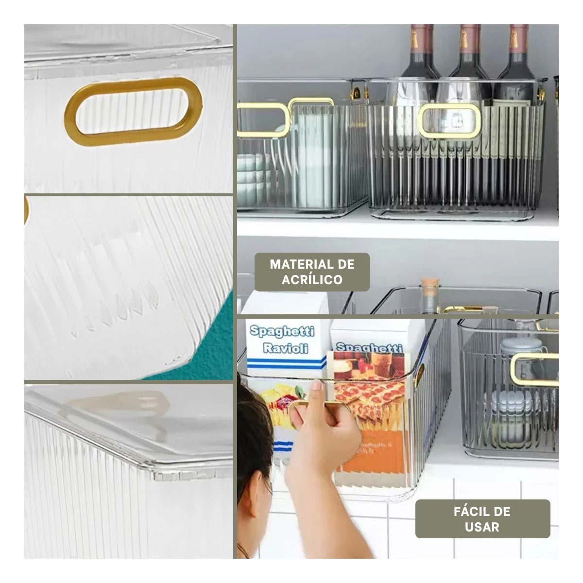 PACK6 SOPORTE DECORATIVO DE ACRILICO RECTANGULAR CON TAPA Y ASAS DORADAS Y+PAPEL REGALO - 3