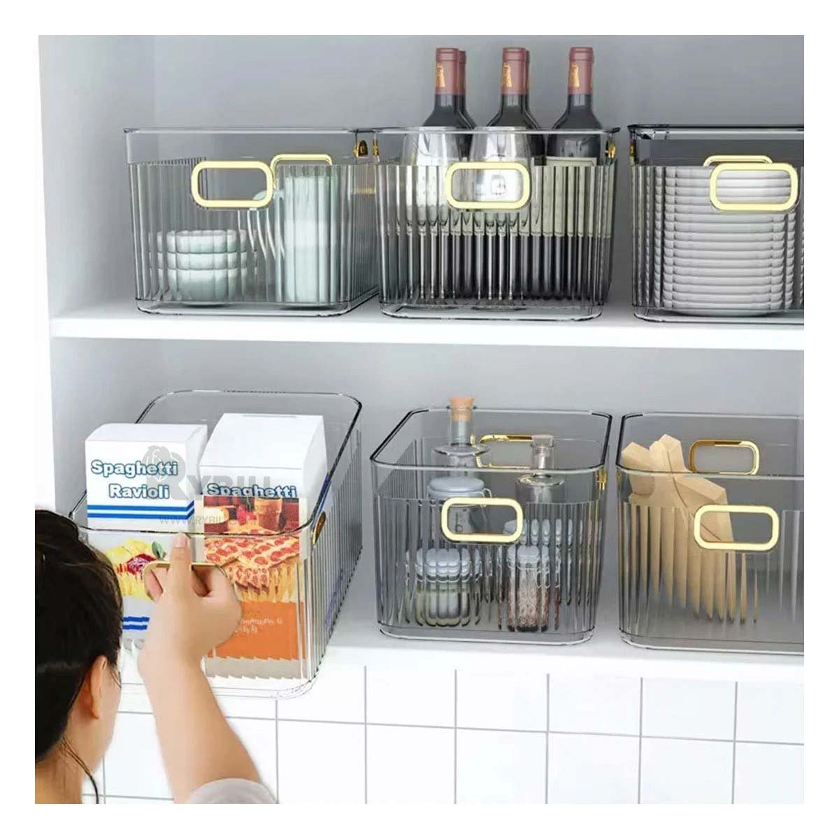PACK6 SOPORTE DECORATIVO DE ACRILICO RECTANGULAR CON TAPA Y ASAS DORADAS Y+PAPEL REGALO - 5
