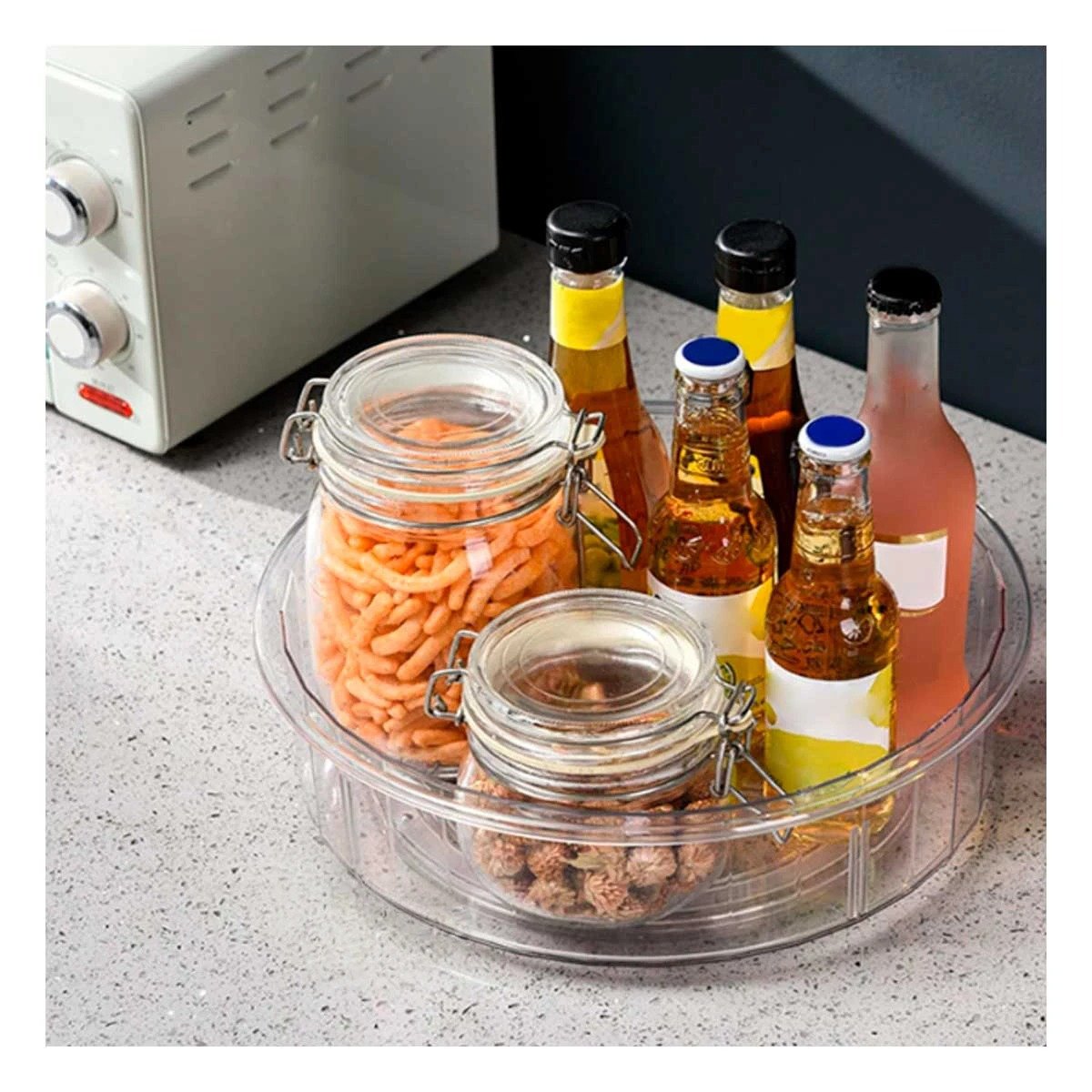 BANDEJA GIRATORIA DE ACRILICO 360 GRADOS CON 4 COMPARTIMIENTOS TRANSPARENTE - 1