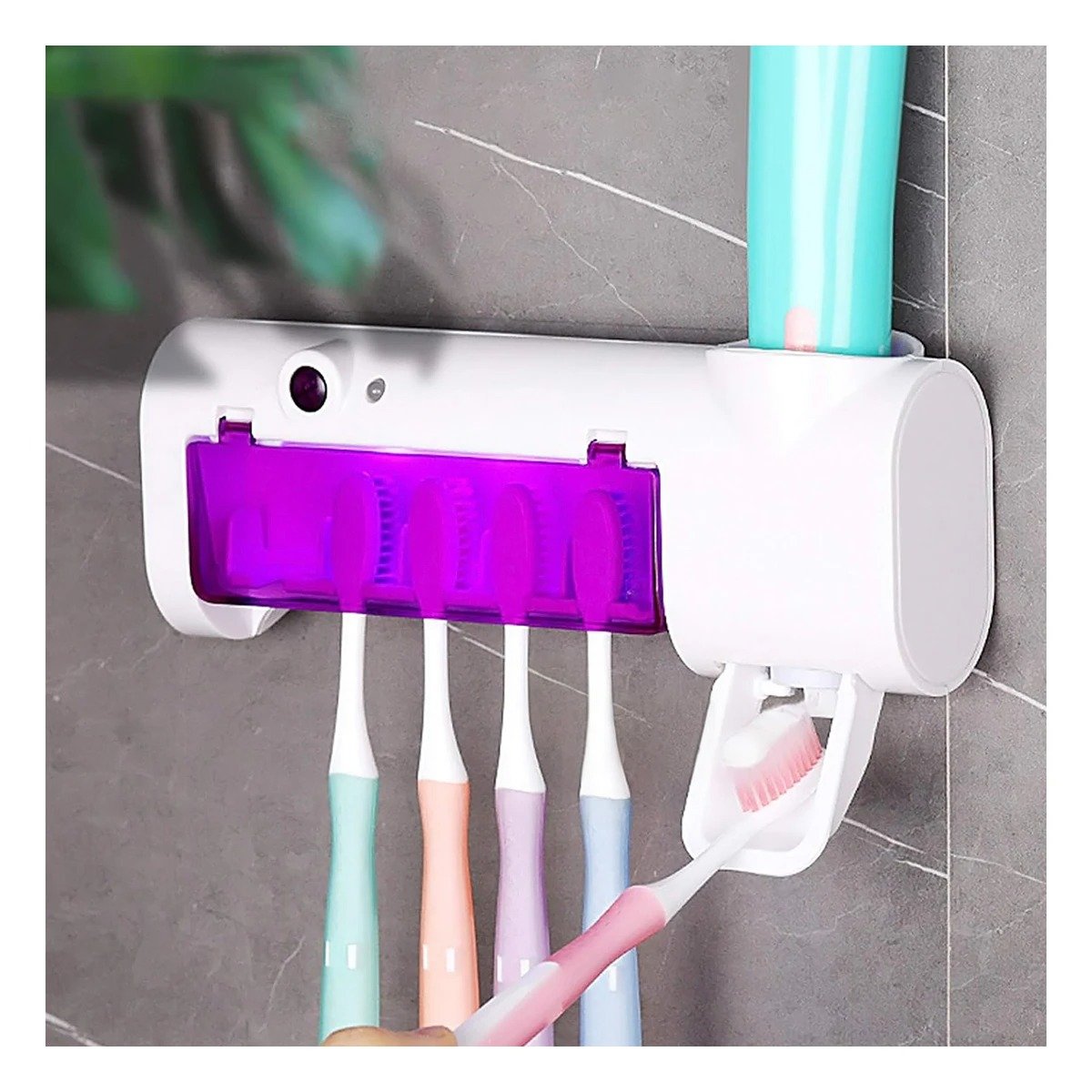 ESTERILIZADOR DE CEPILLOS PARA BANO CON LUZ VIOLETA Y DISPENSADOR RECARGABLE Y+REGALO STICKER - 3