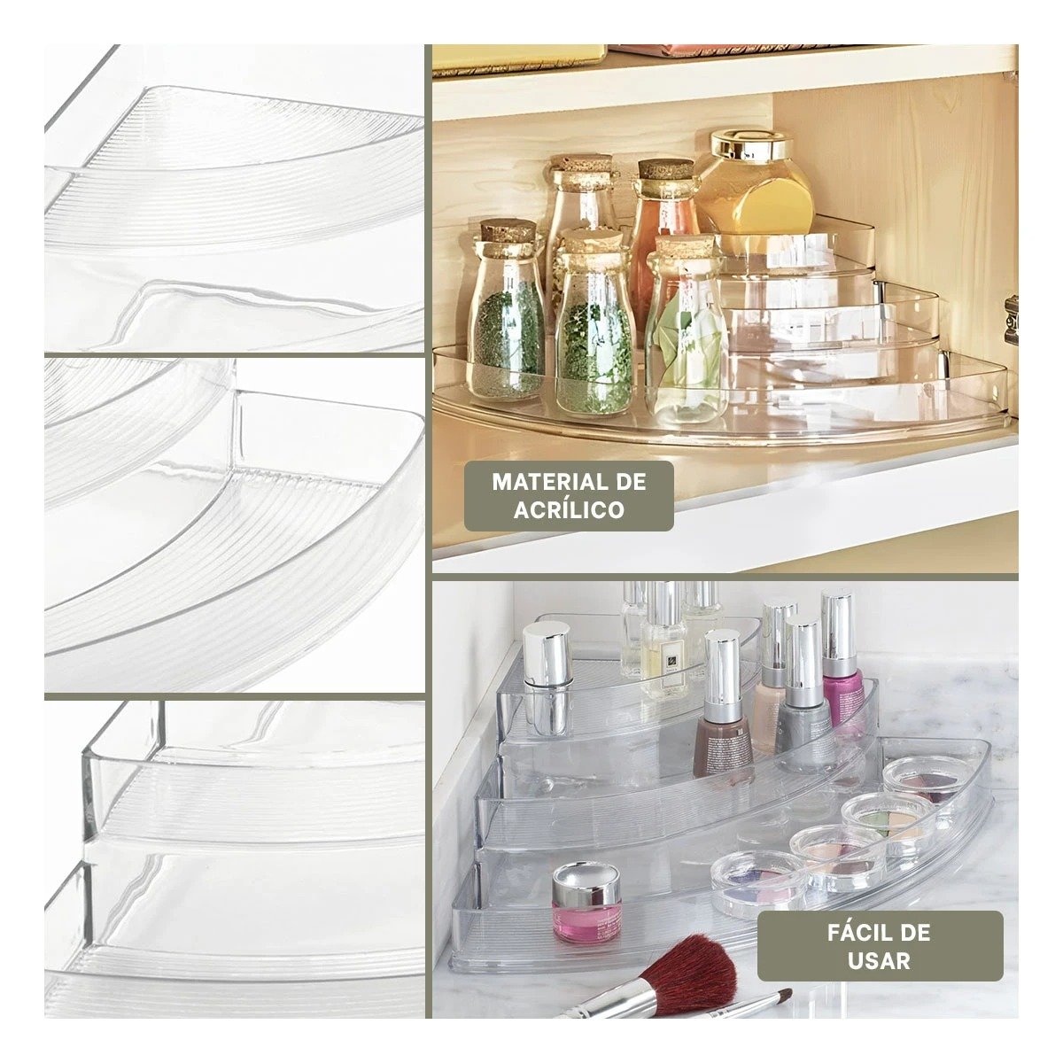 ORGANIZADOR ESQUINERO DE ACRILICO TRANSPARENTE 3 NIVELES PARA MESA Y COCINA - 2