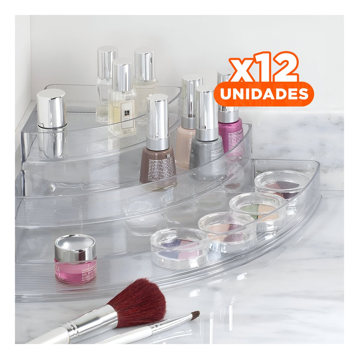 PACK12 PORTA OBJETOS ESQUINERO DE ACRILICO TRANSPARENTE 3 NIVELES PARA COCINA Y+REGALO STICKER - 1
