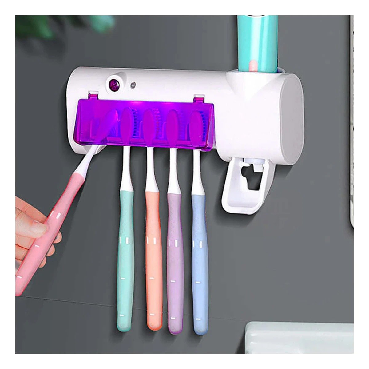 PACK4 SANITIZADOR DE CEPILLOS DENTAL CON LUZ VIOLETA Y DISPENSADOR INTEGRADO Y+REGALO STICKER - 3