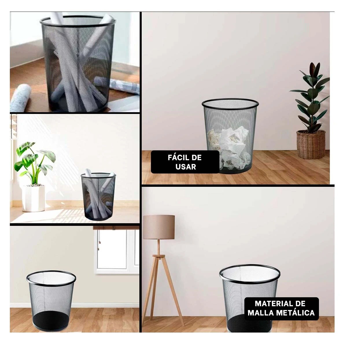 PACK12 CONTENEDOR PARA DESECHOS CIRCULAR NEGRO PRACTICO Y FUNCIONAL - 2