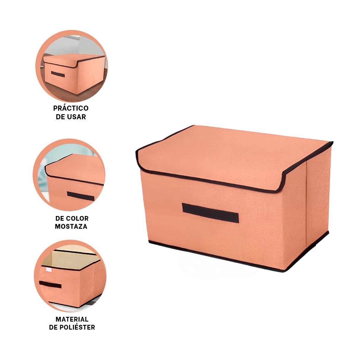 CAJA PARA GUARDAR ROPA DE TELA 36X24X23CM MOSTAZA CON BORDE MARRON Y+PAPEL REGALO - 5