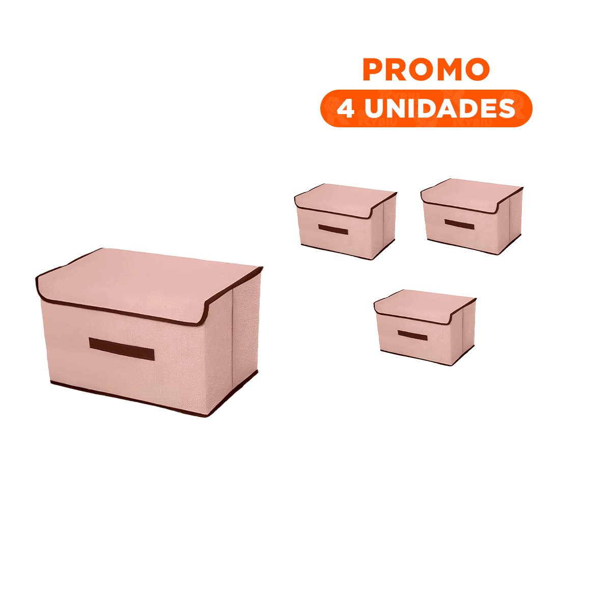 PACK4 CONTENEDOR PRACTICO DE TELA 36X24X23CM BEIGE CON BORDE MARRON PARA SALA - 1