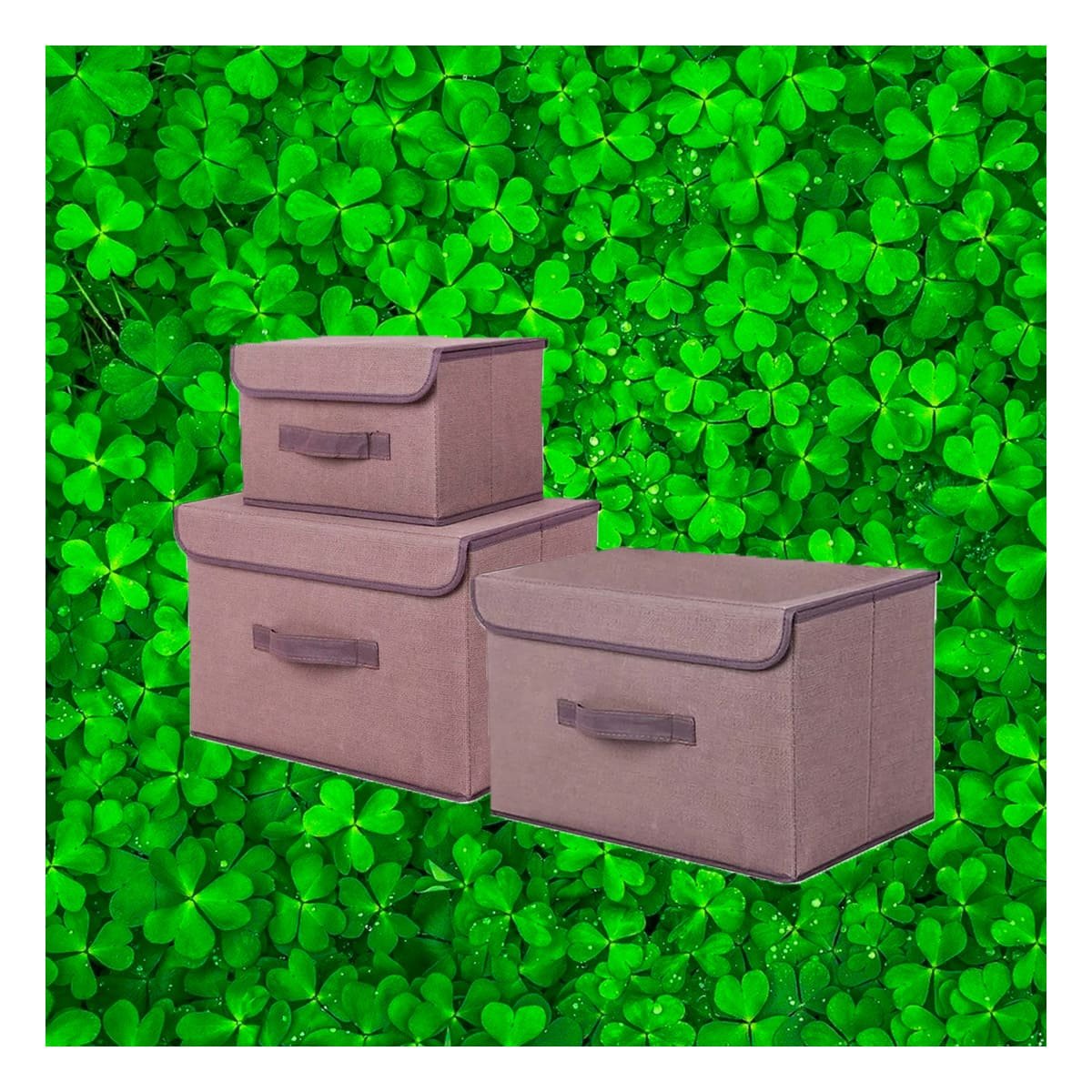 CAJA PARA GUARDAR ROPA DE TELA 25X19X16CM MARRON CON BORDE MARRON Y+PAPEL REGALO - 2