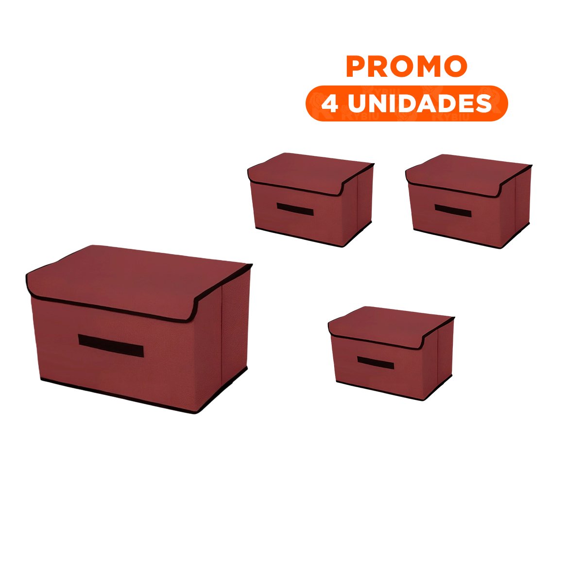 PACK4 CONTENEDOR PRACTICO DE TELA 36X24X23CM MARRON CON BORDE MARRON PARA SALA - 1