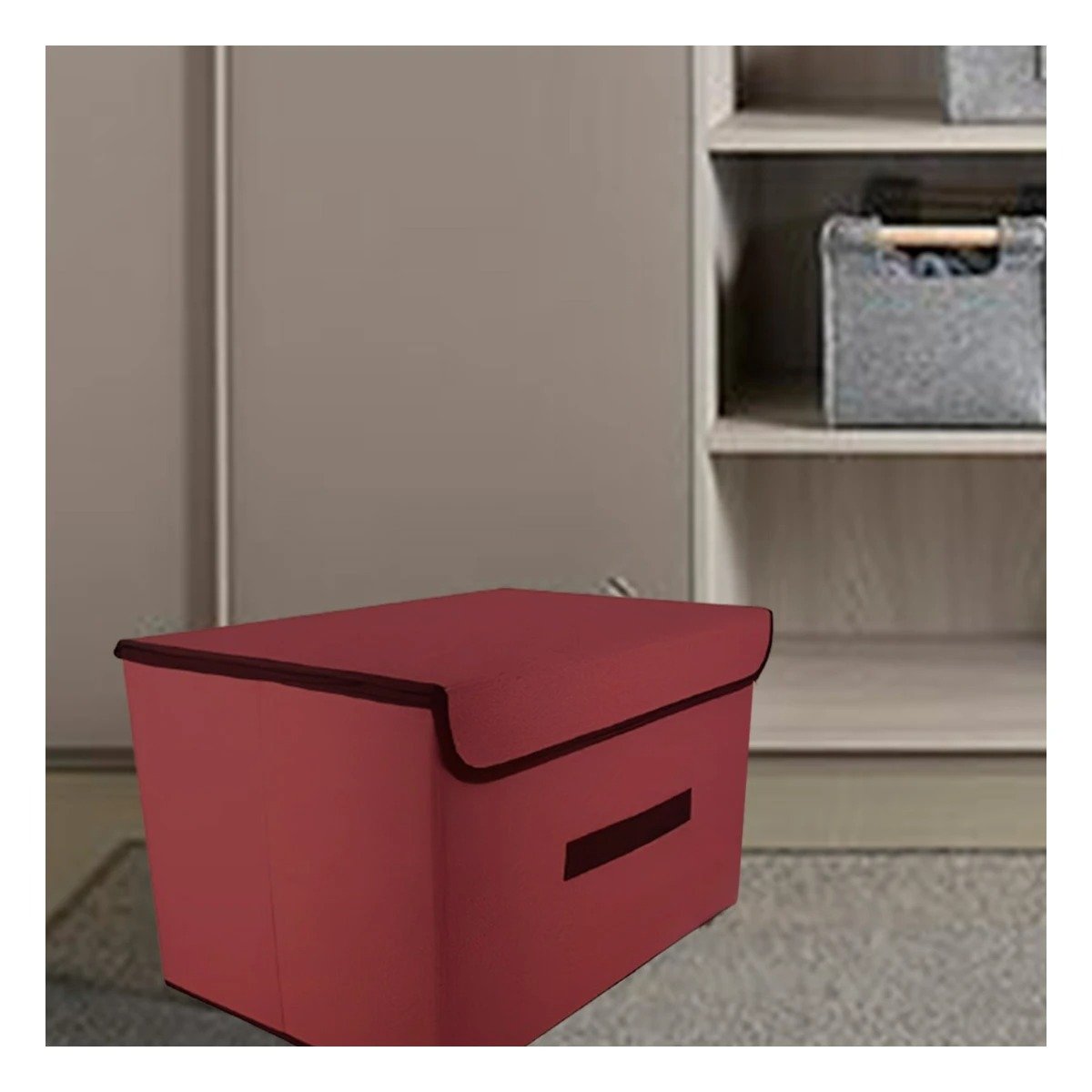 PACK4 CONTENEDOR PRACTICO DE TELA 36X24X23CM MARRON CON BORDE MARRON PARA SALA - 2